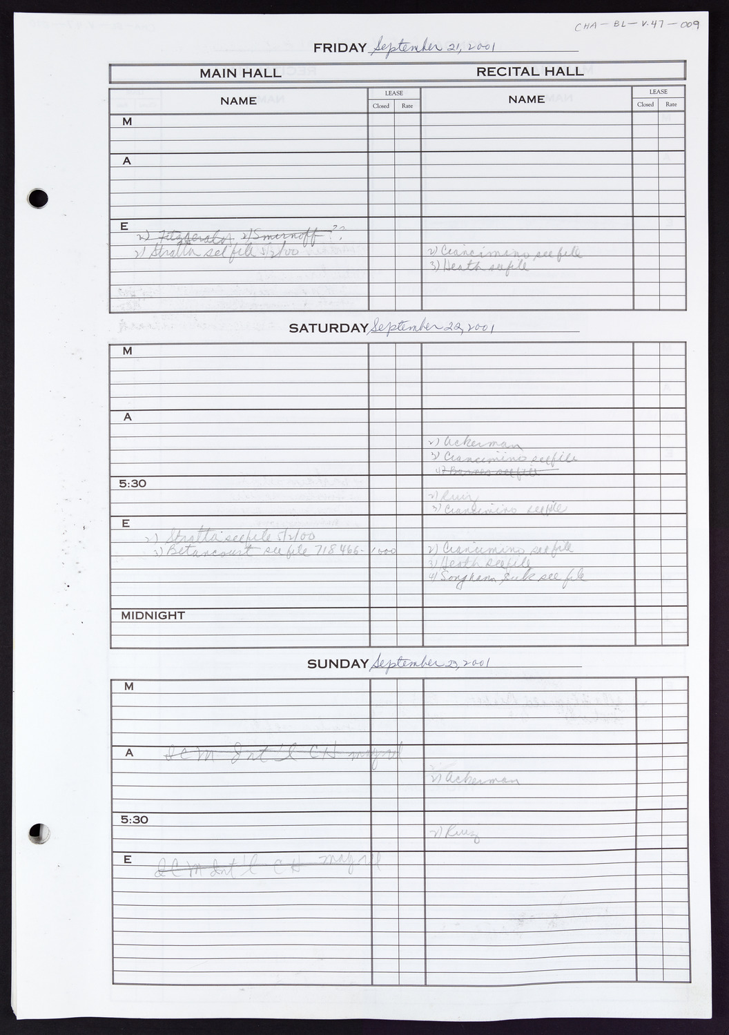 Carnegie Hall Booking Ledger, volume 47, page 9