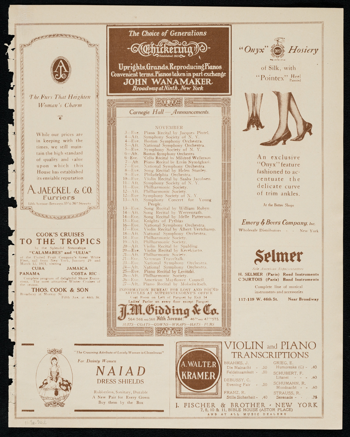 Duci de Kerekjarto, violin, November 2, 1920, program page 3