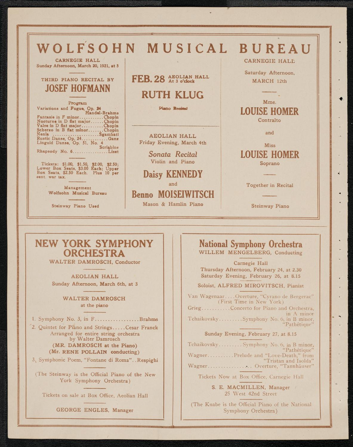 National Symphony Orchestra, February 23, 1921, program page 8