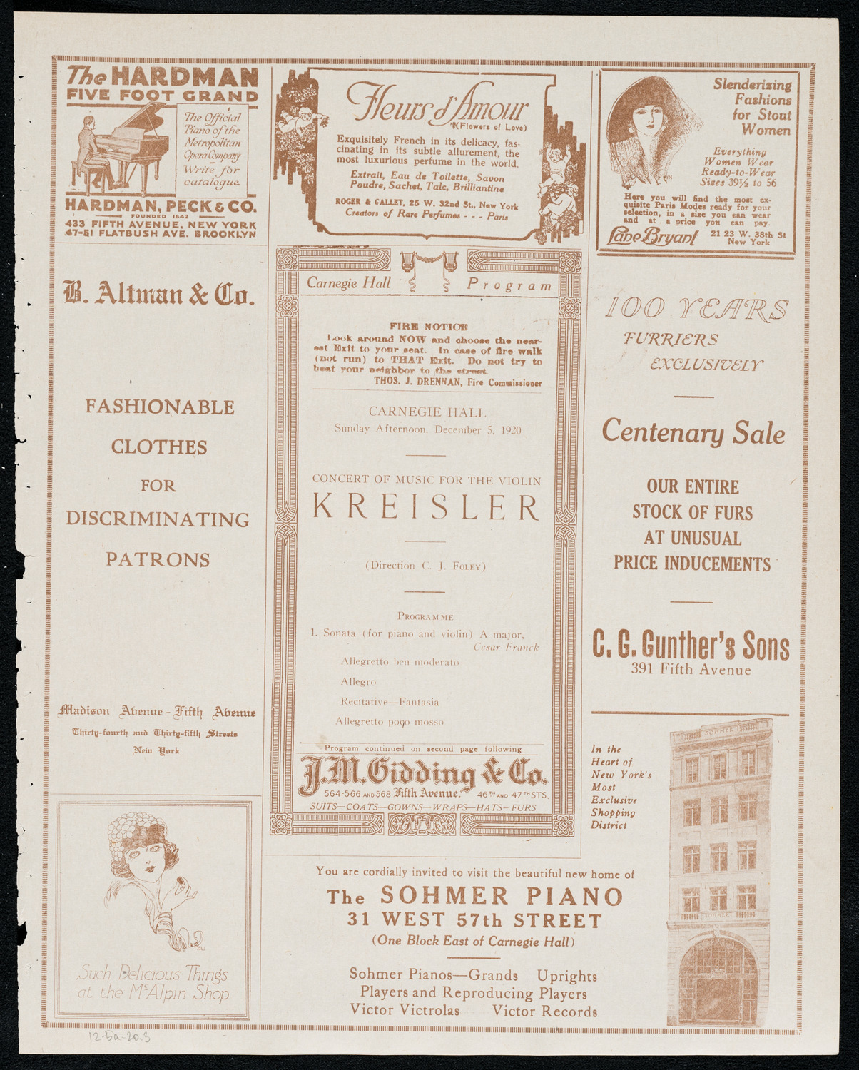 Fritz Kreisler, Violin, December 5, 1920, program page 5
