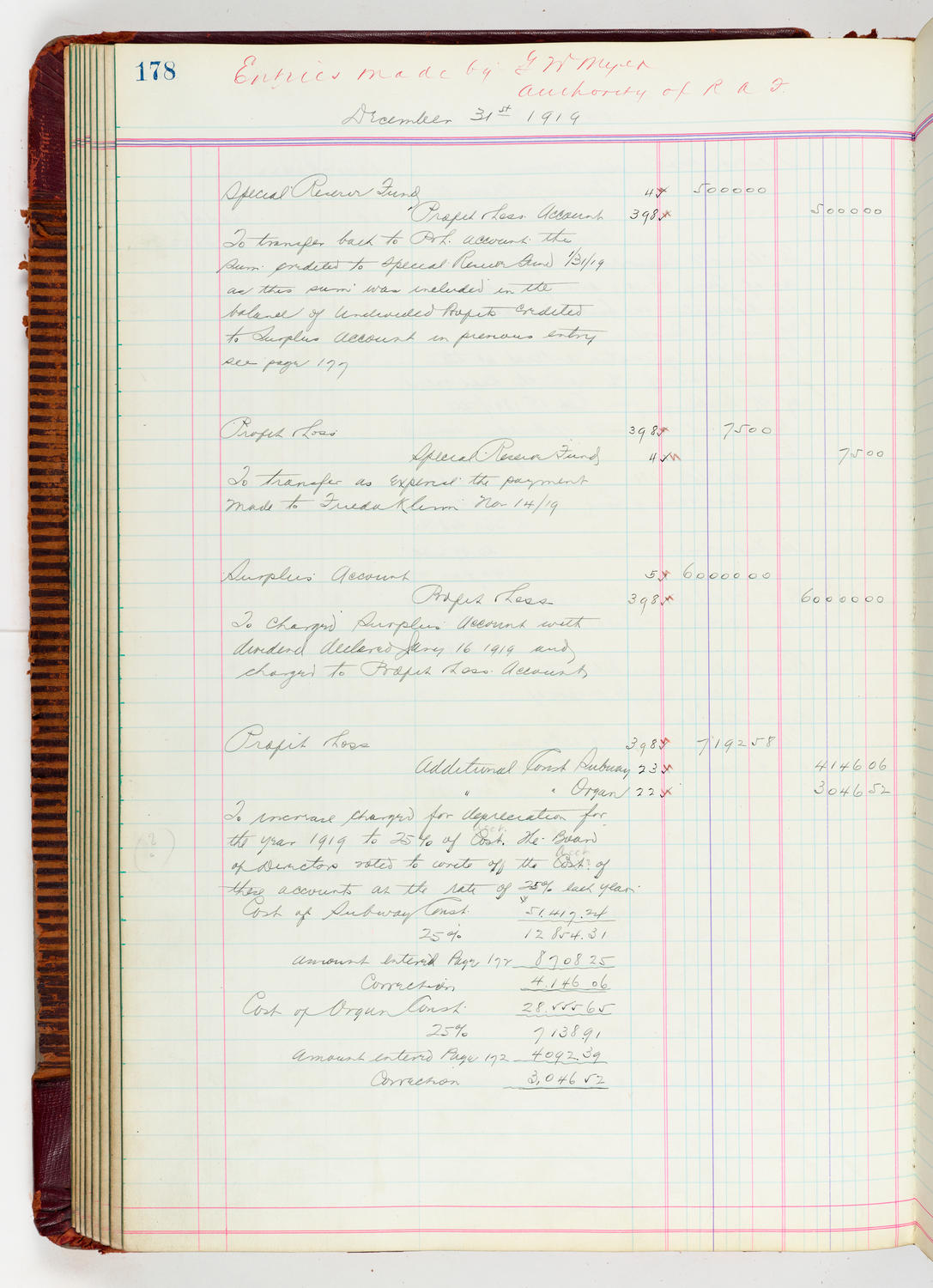 Music Hall Accounting Ledger, volume 5, page 178