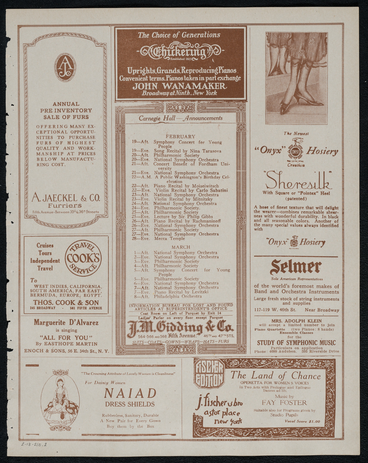 New York Symphony Orchestra, February 18, 1921, program page 3