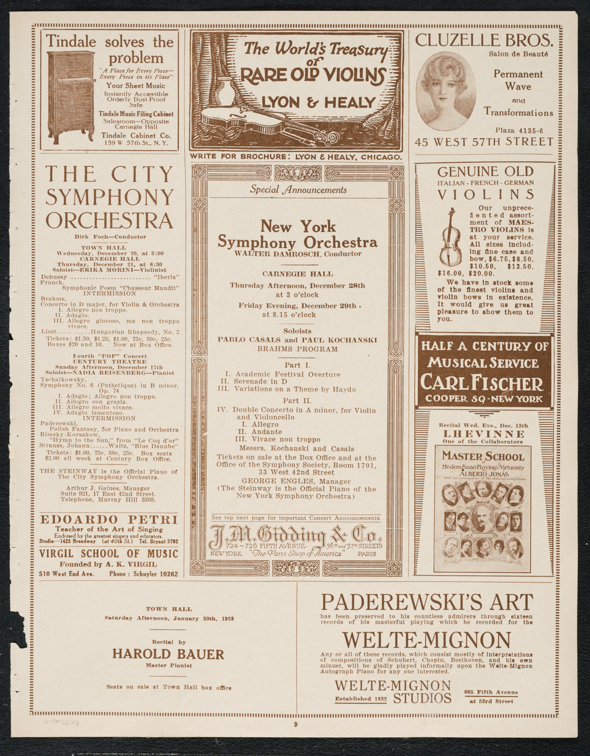 Ignacy Jan Paderewski, Piano, December 16, 1922, program page 9