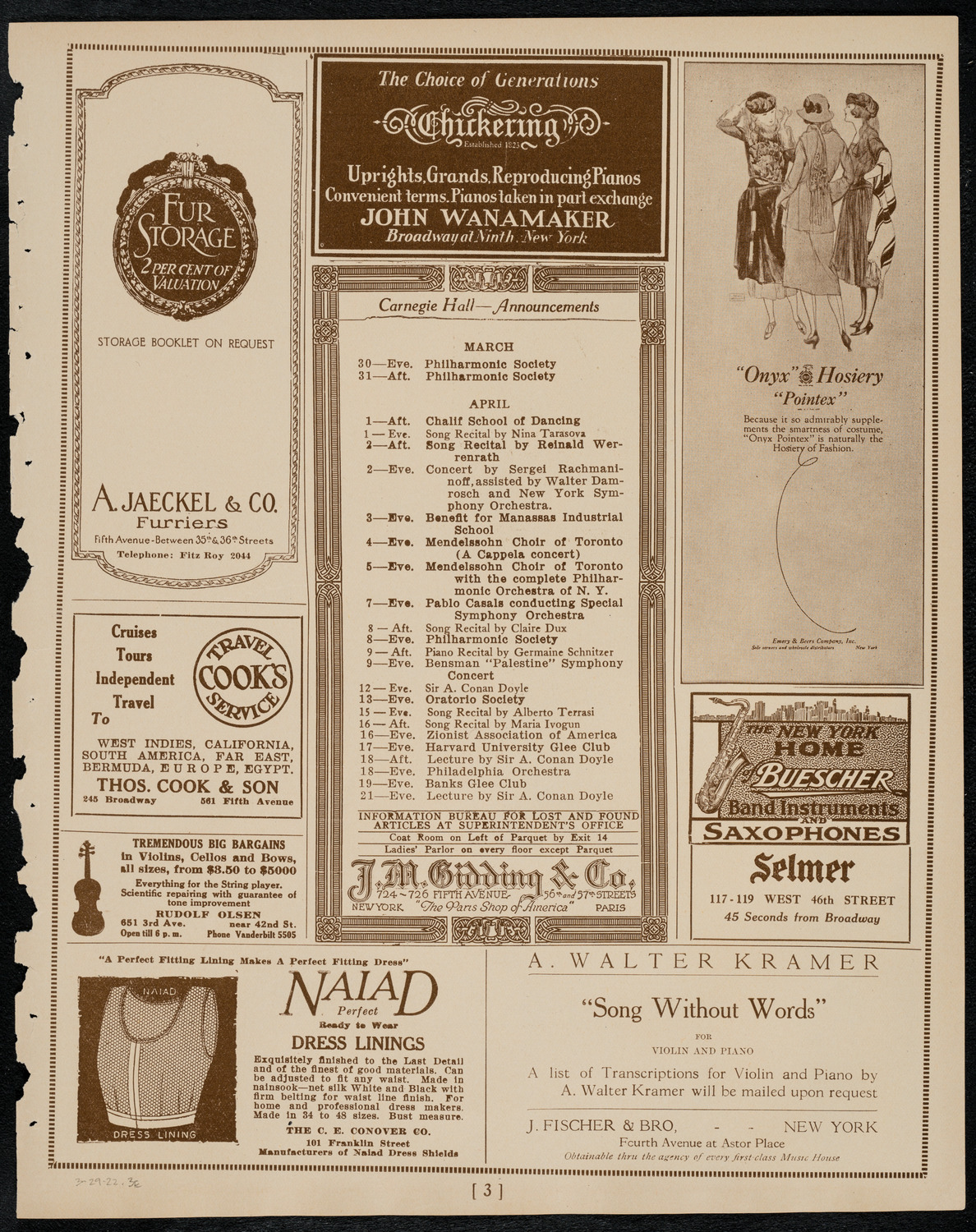 Schola Cantorum of New York, March 29, 1922, program page 3