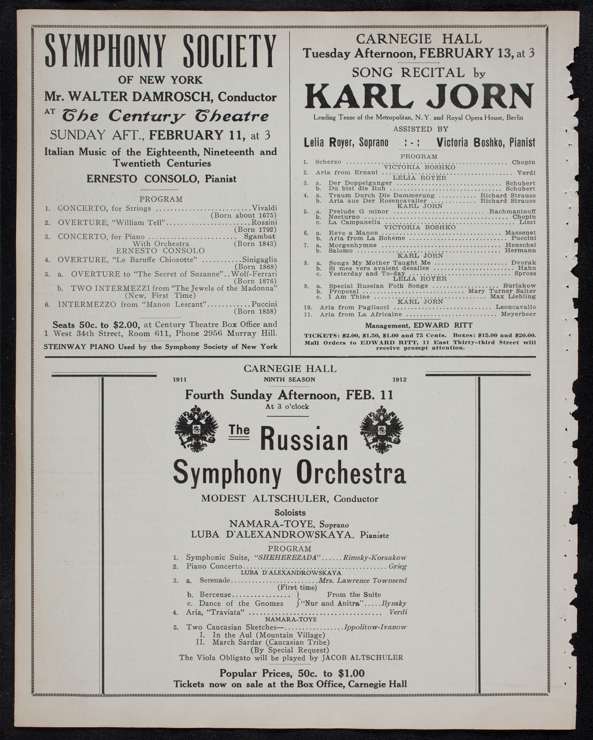 New York Philharmonic, February 8, 1912, program page 10