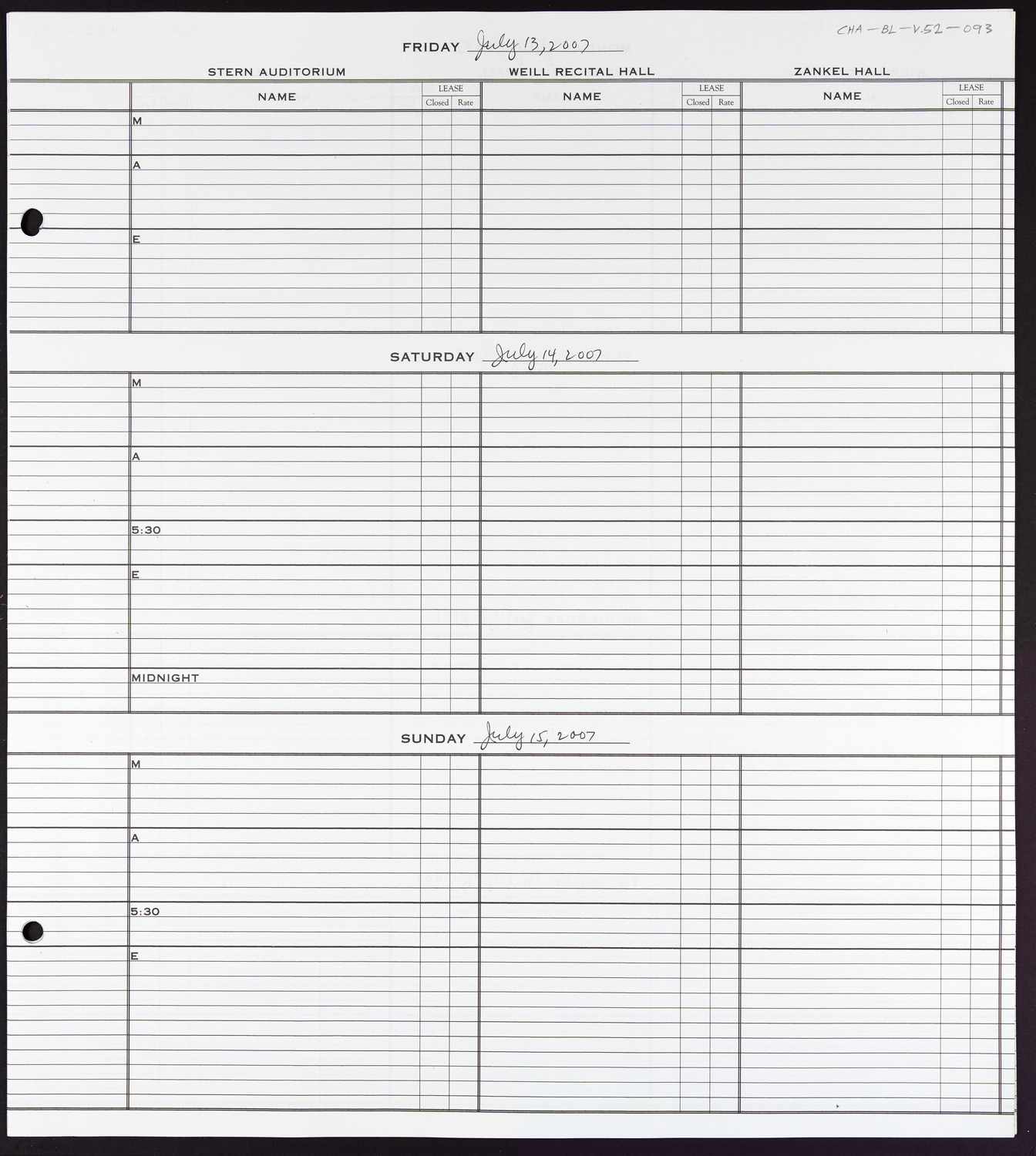 Carnegie Hall Booking Ledger, volume 52, page 93