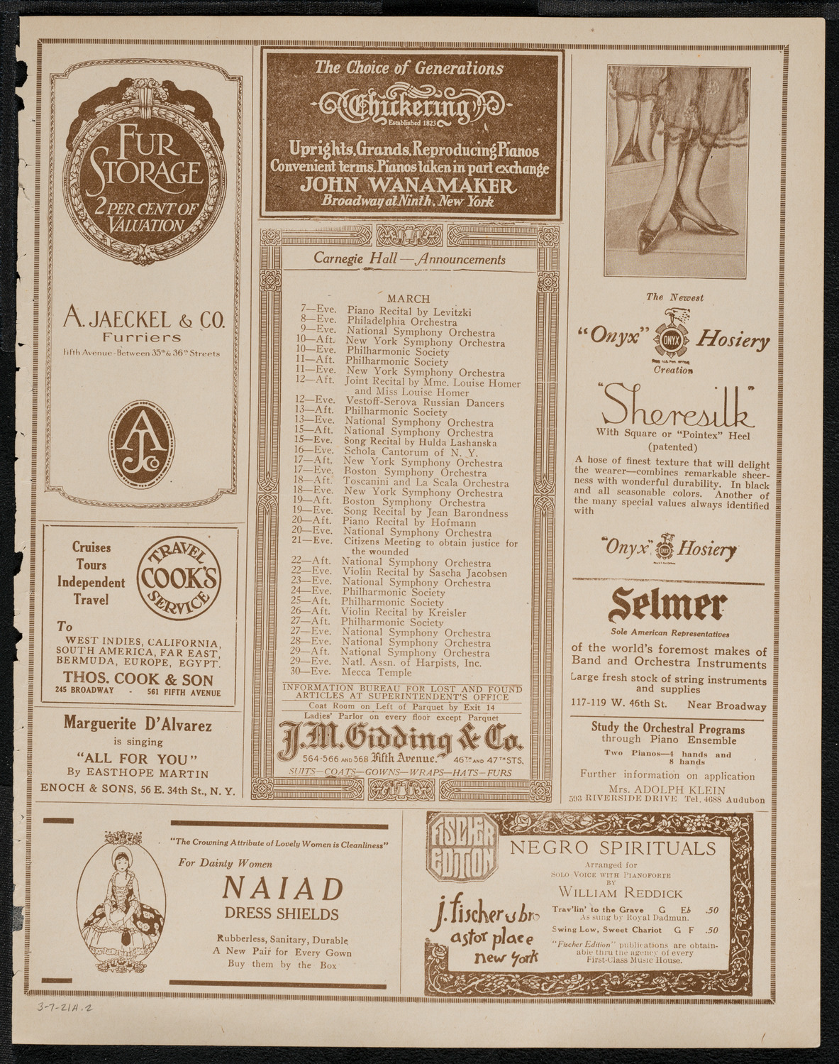 National Symphony Orchestra, March 7, 1921, program page 3