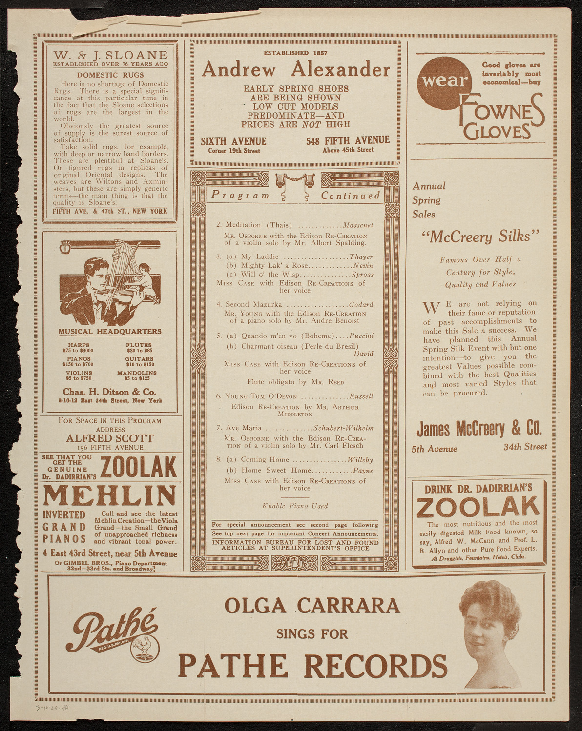 Anna Case, Soprano, March 10, 1920, program page 7