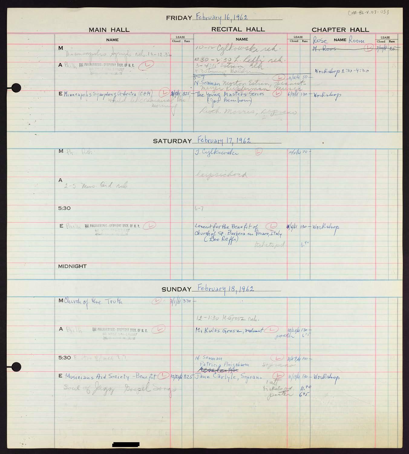 Carnegie Hall Booking Ledger, volume 7, page 53