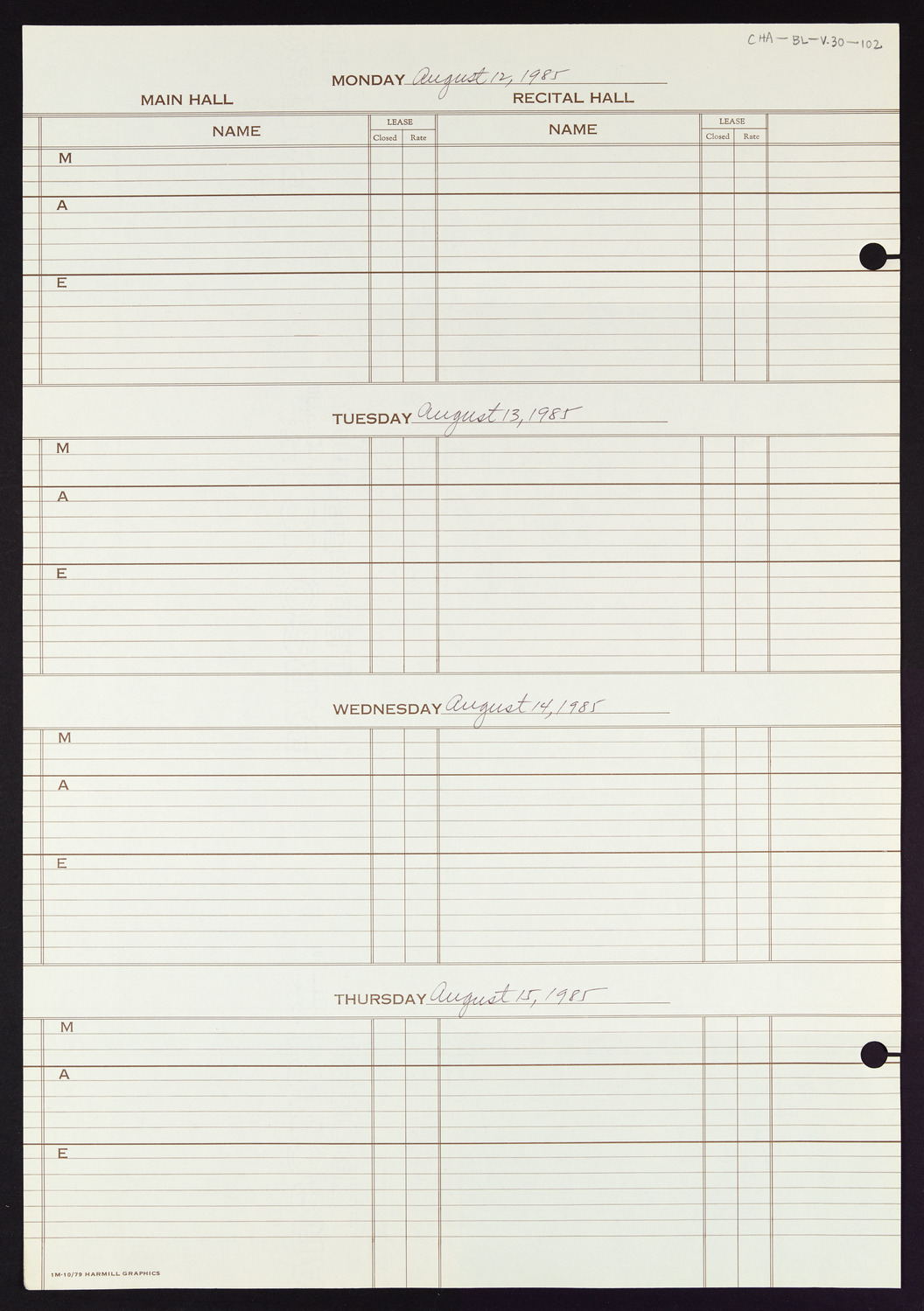 Carnegie Hall Booking Ledger, volume 30, page 102