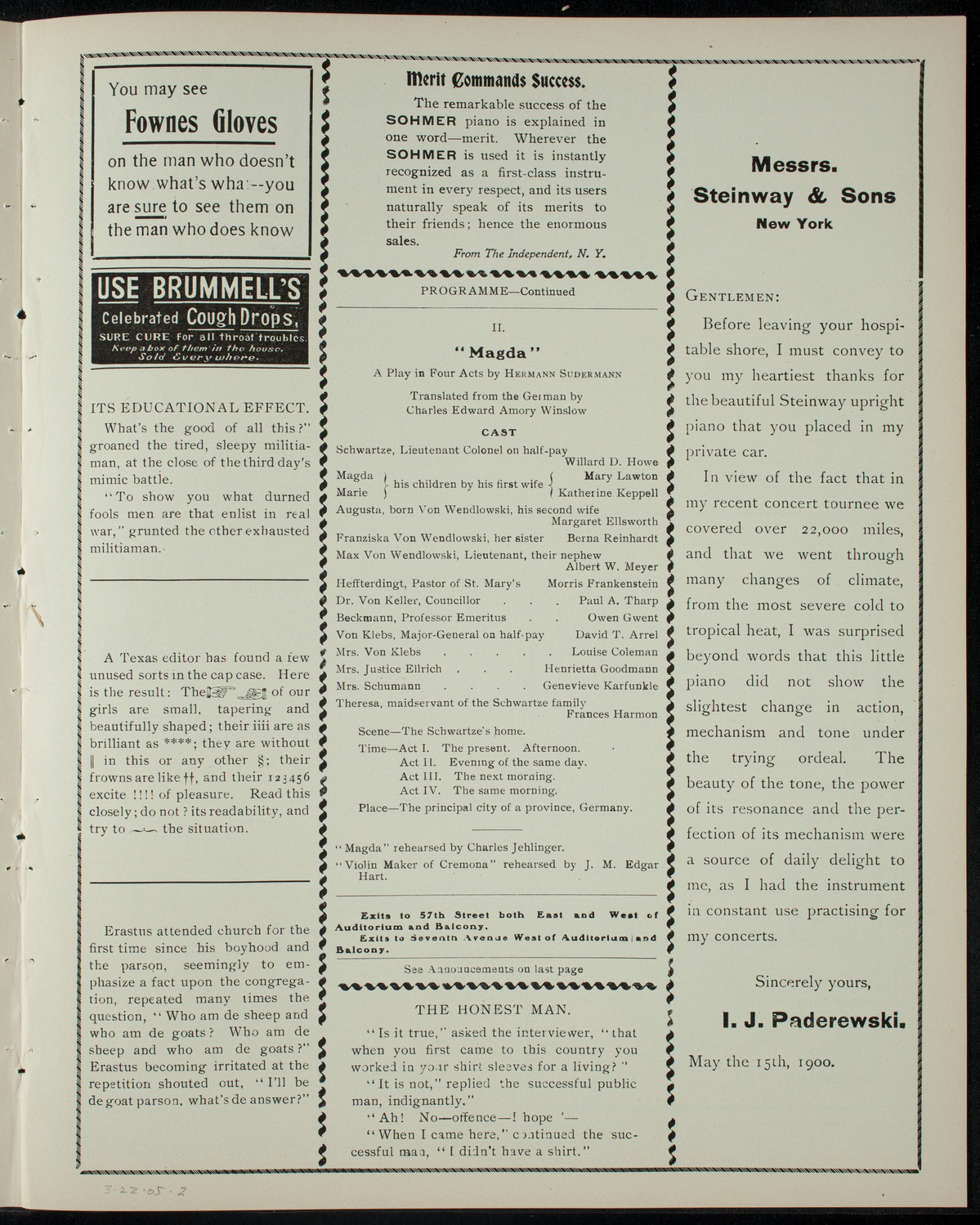 American Academy of Dramatic Arts/Empire Theatre Dramatic School, March 22, 1905, program page 3