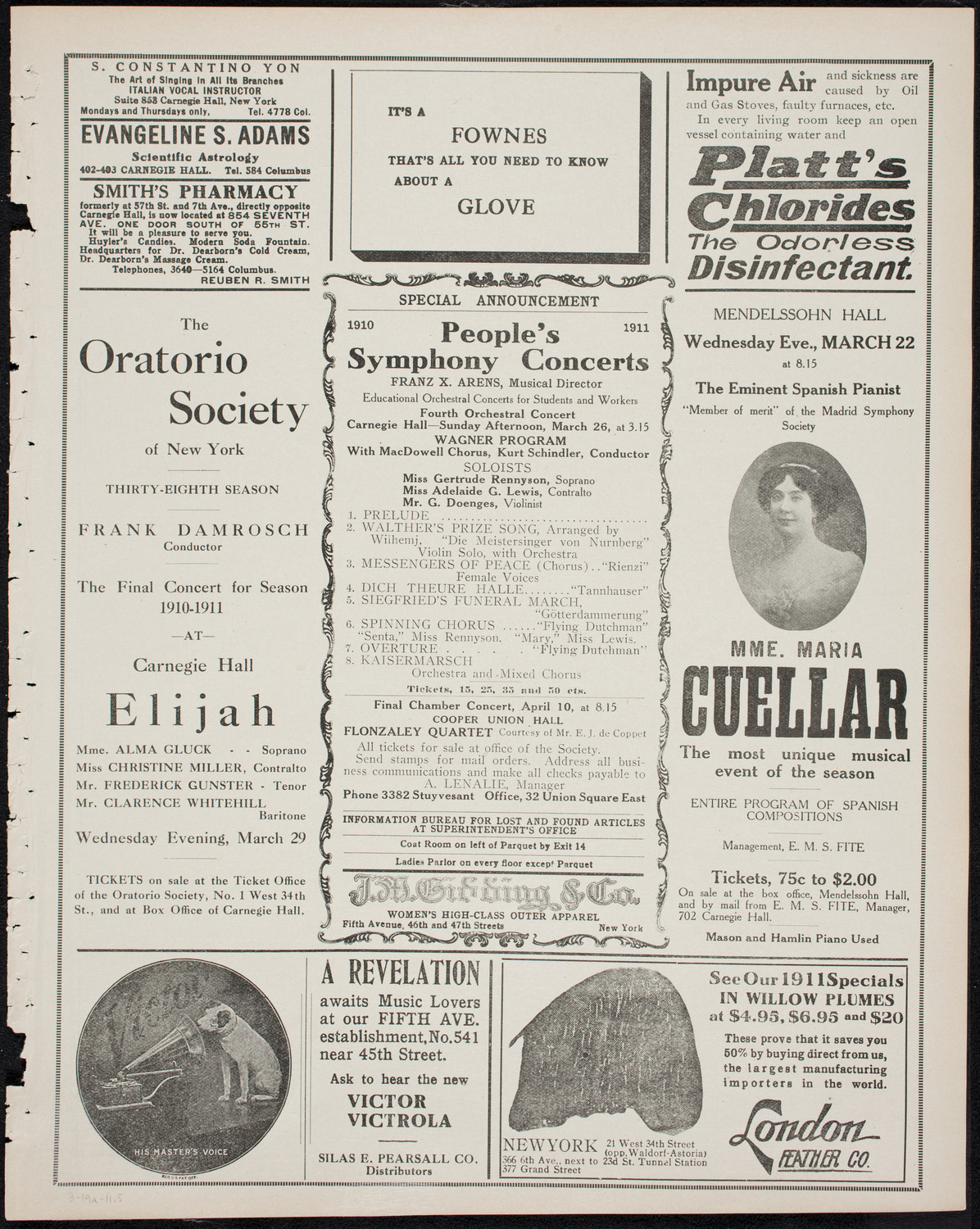 Volpe Symphony Society of New York, March 19, 1911, program page 9