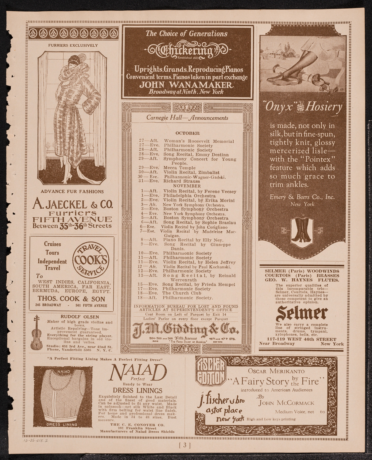 Elly Ney, Piano, October 26, 1921, program page 3