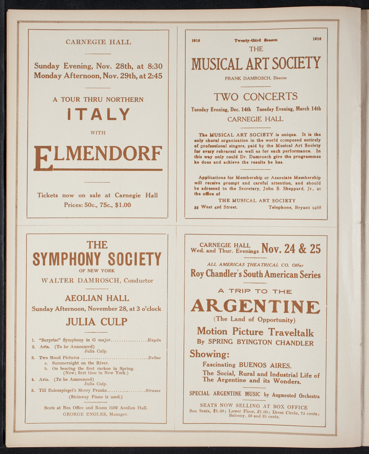Roy Chandler's South American Series: Spring Byington-Chandler "A Trip to the Argentine", November 24, 1915, program page 8