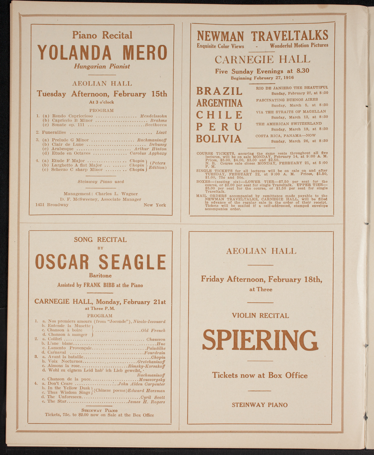 John McCormack, Tenor, February 13, 1916, program page 10