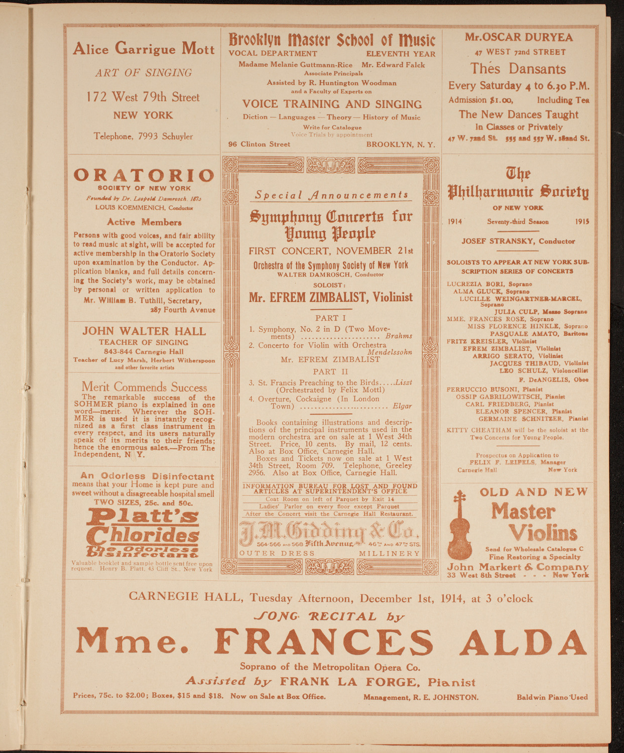 New York Philharmonic, November 20, 1914, program page 9