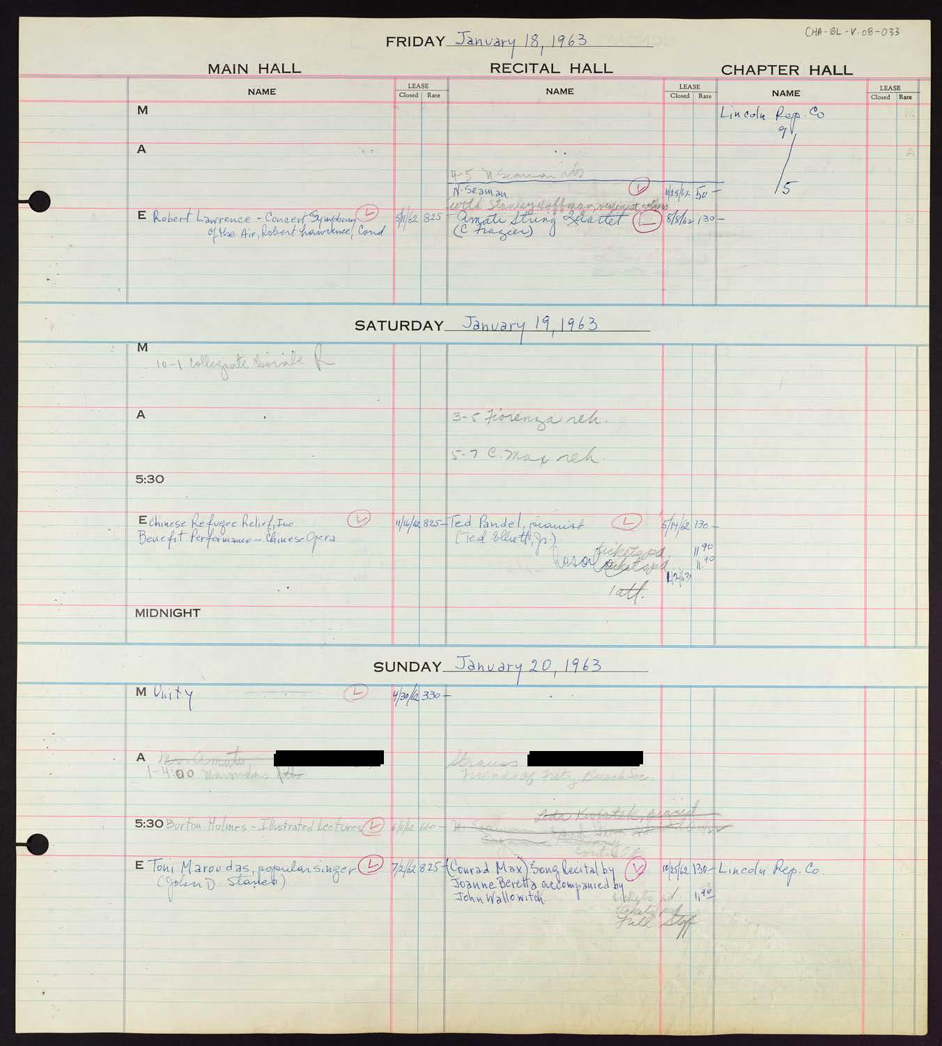 Carnegie Hall Booking Ledger, volume 8, page 33