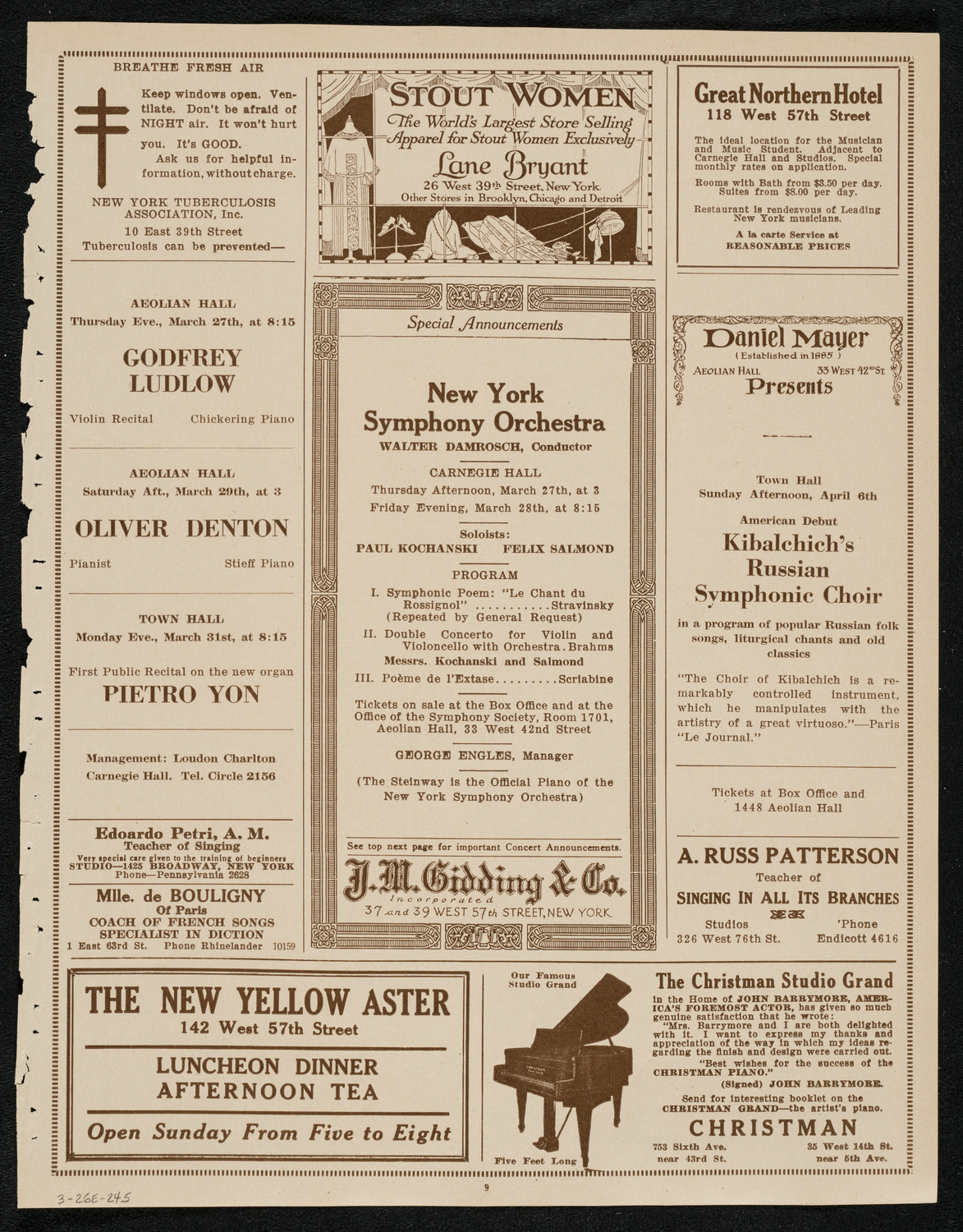 Schola Cantorum of New York, March 26, 1924, program page 9
