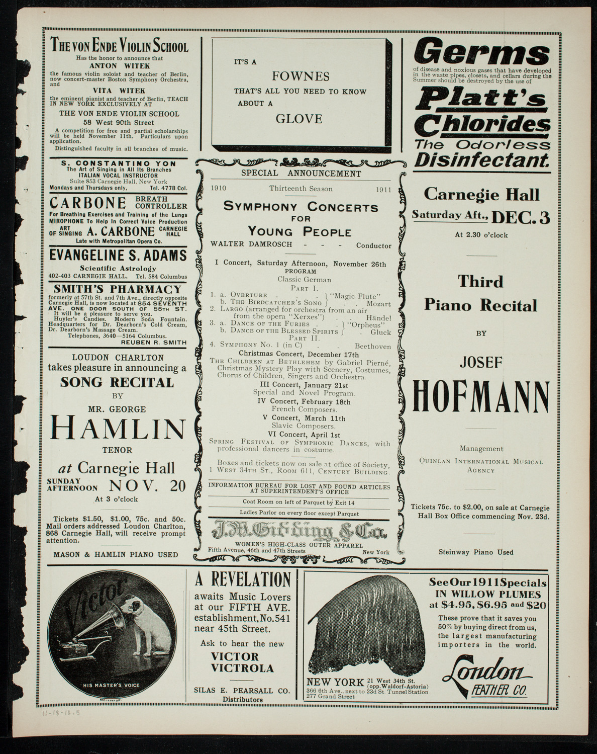 New York Philharmonic, November 18, 1910, program page 9