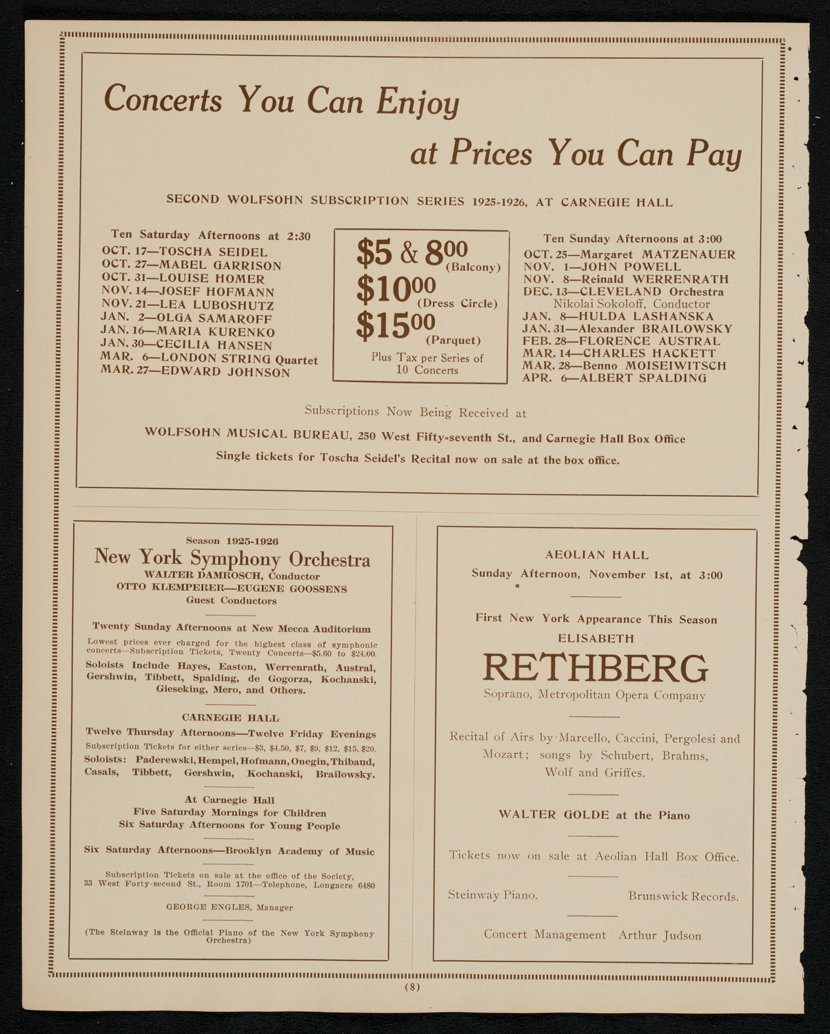 State Symphony Orchestra of New York, October 21, 1925, program page 8
