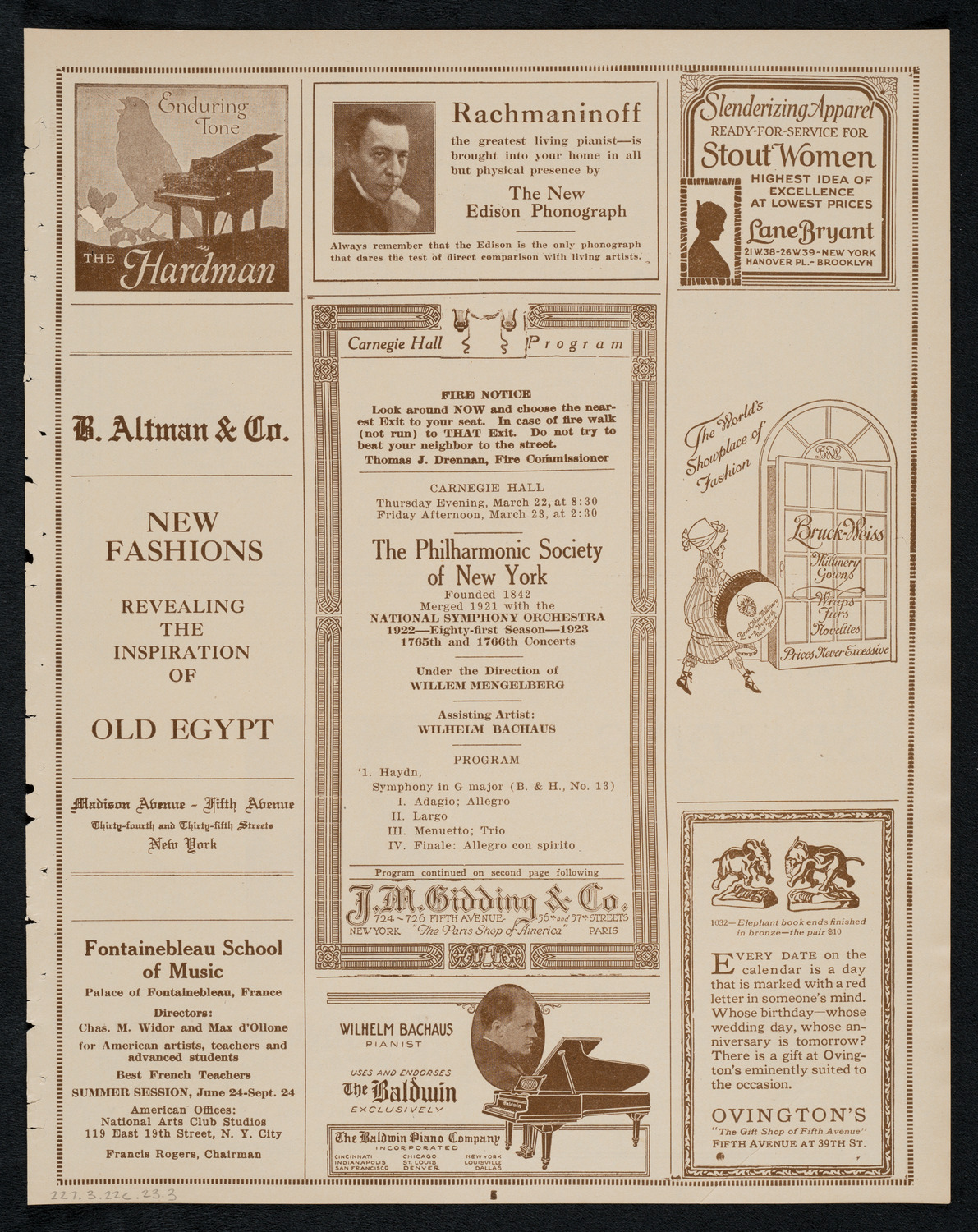 New York Philharmonic, March 22, 1923, program page 5