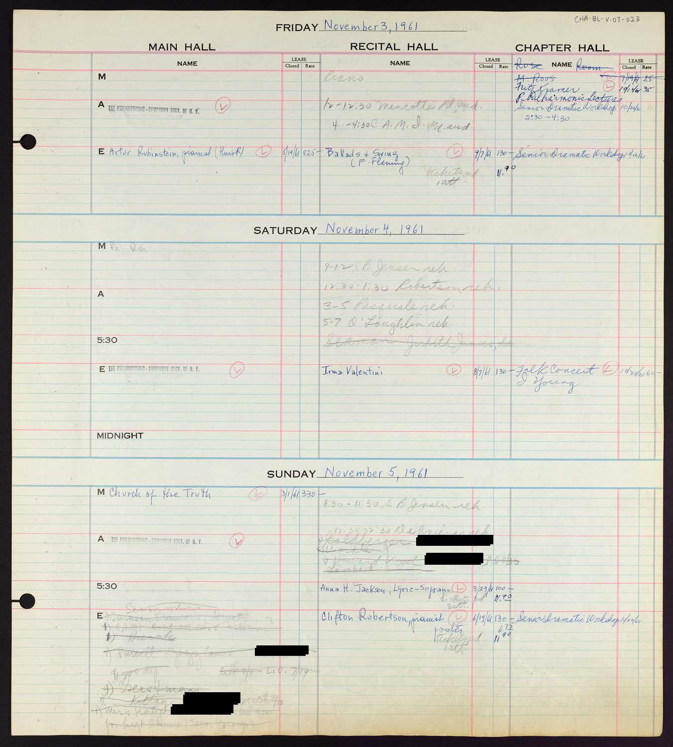 Carnegie Hall Booking Ledger, volume 7, page 23