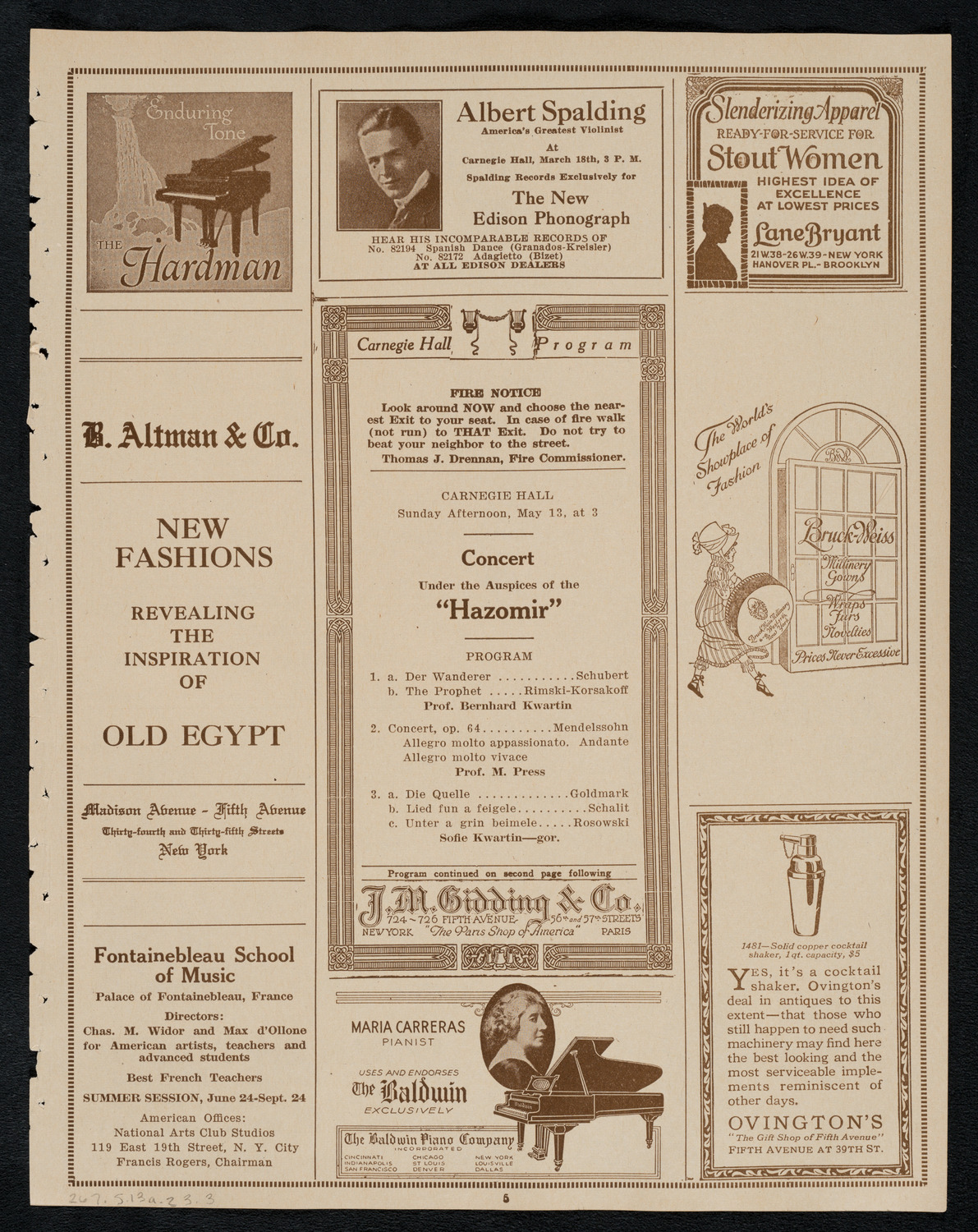 Concert under the Auspices of Hazomir, May 13, 1923, program page 5