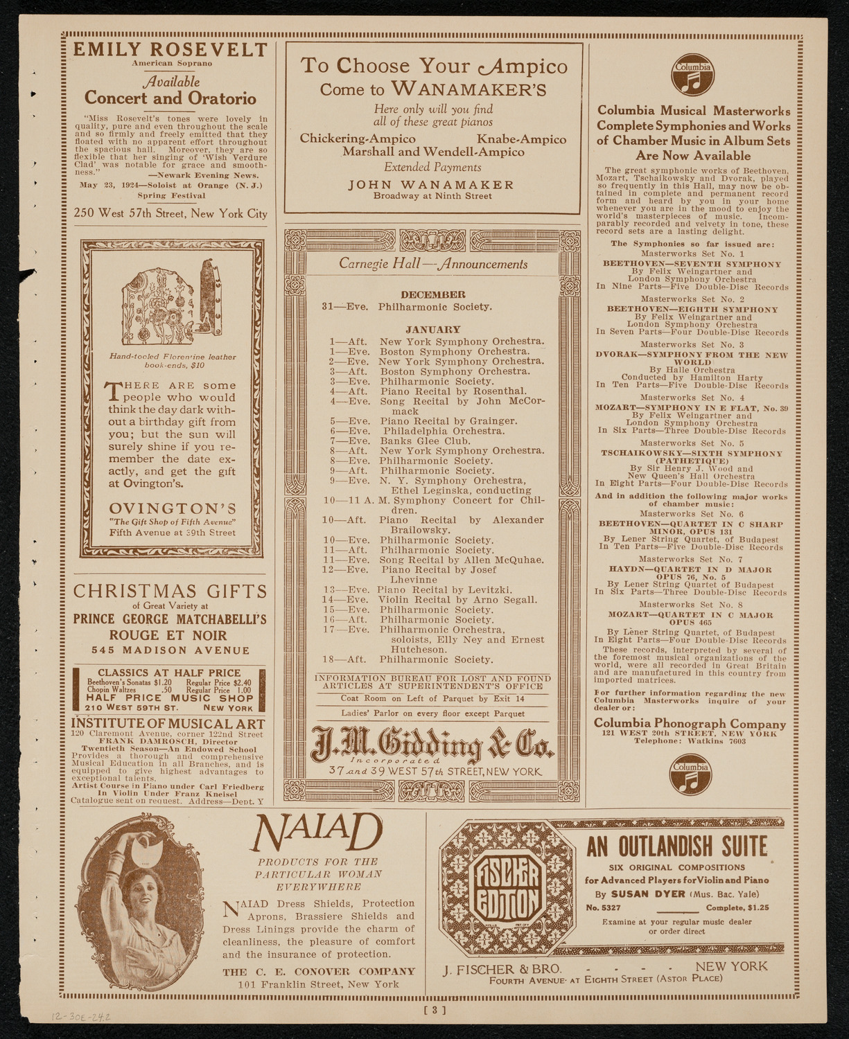 Schola Cantorum of New York, December 30, 1924, program page 3