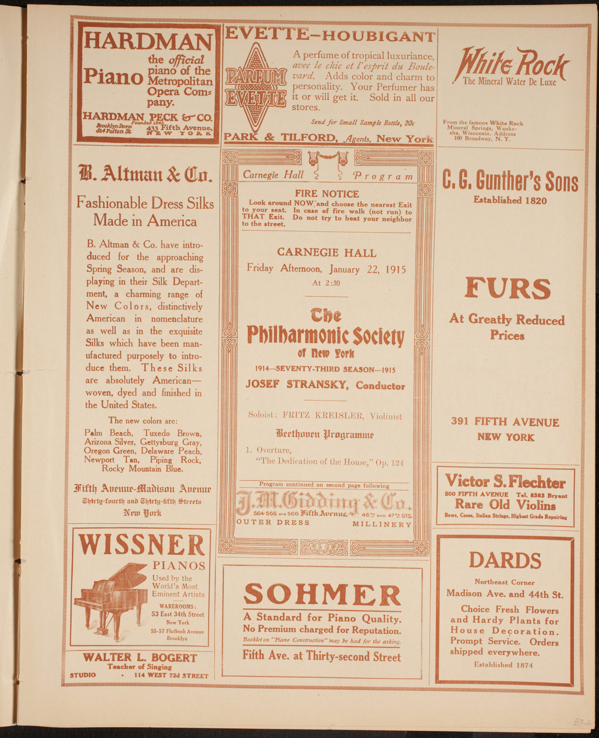 New York Philharmonic, January 22, 1915, program page 5