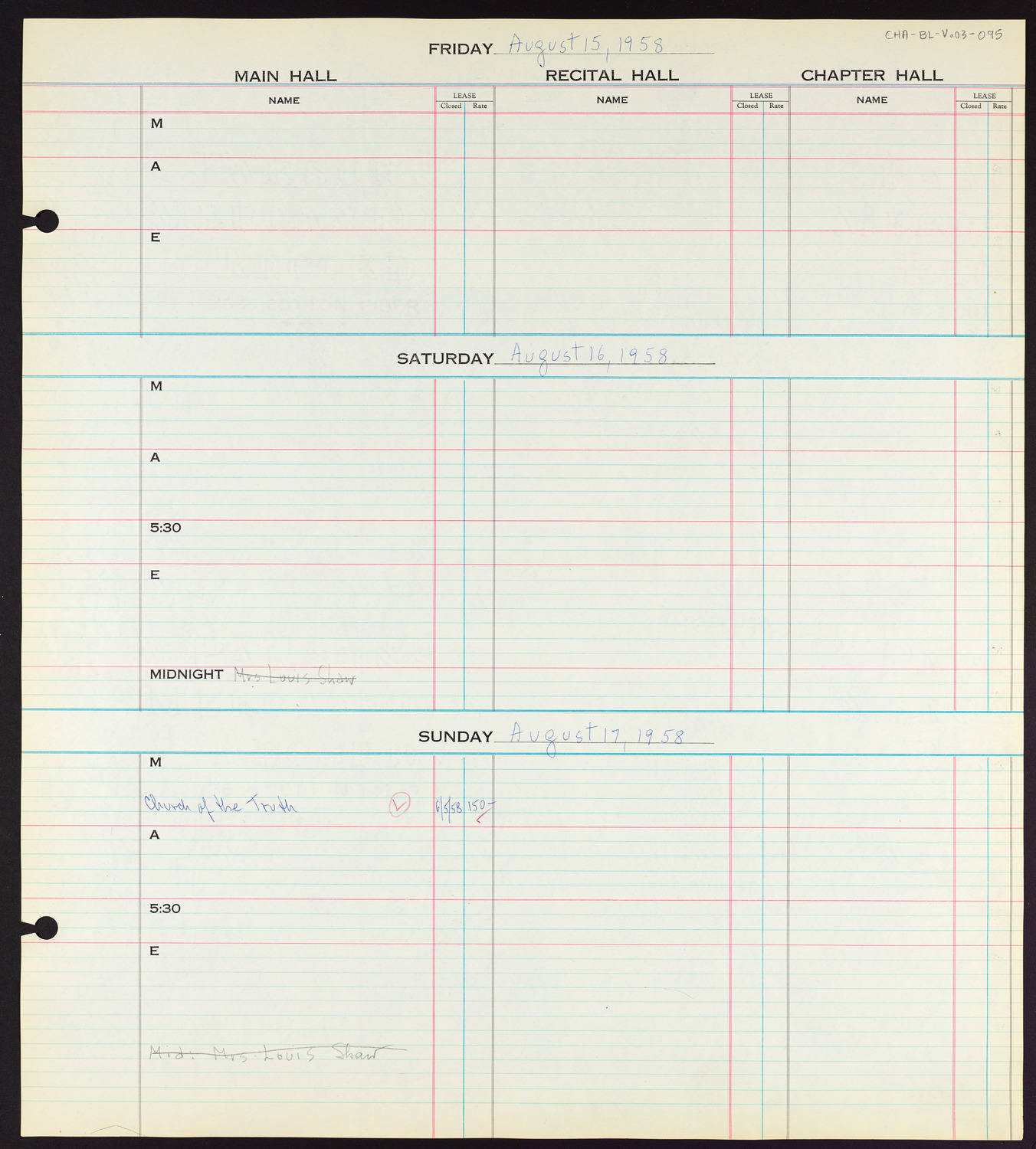 Carnegie Hall Booking Ledger, volume 3, page 95