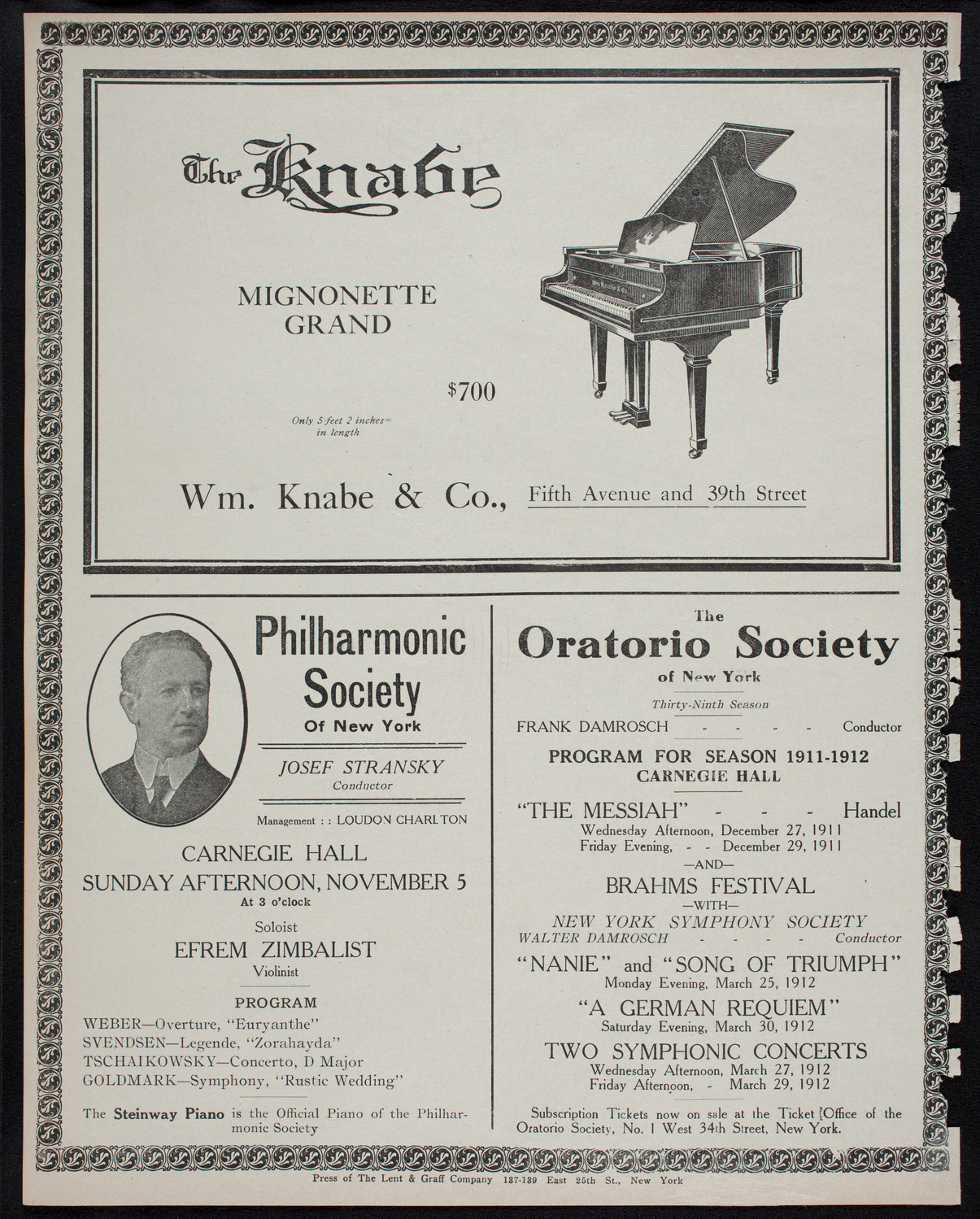 New York Philharmonic, November 2, 1911, program page 12