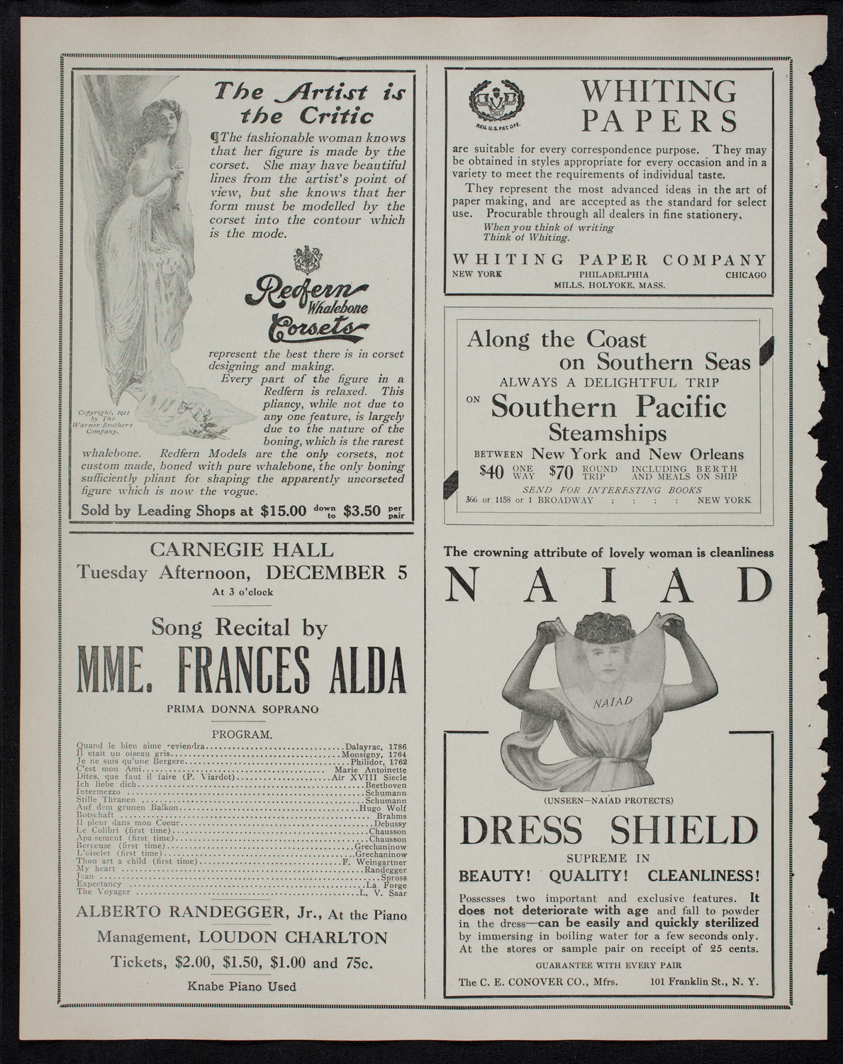 Efrem Zimbalist, Violin, November 21, 1911, program page 2