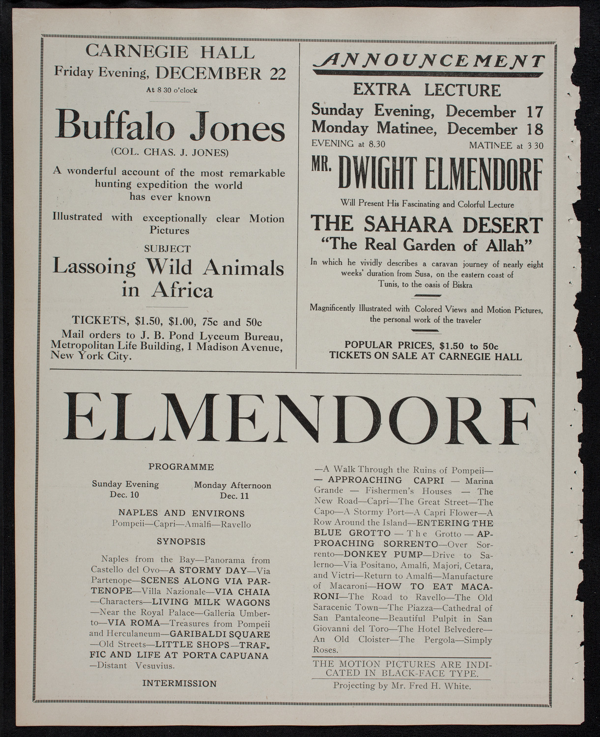 Elmendorf Lecture: Rome, December 3, 1911, program page 10