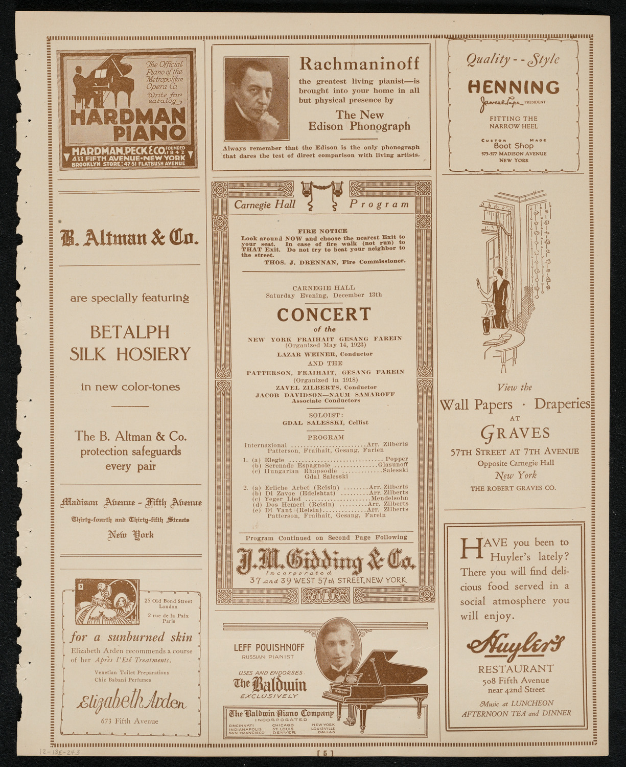 New York Fraihait Gesang Farein and Patterson Fraihait Gesang Farein, December 13, 1924, program page 5