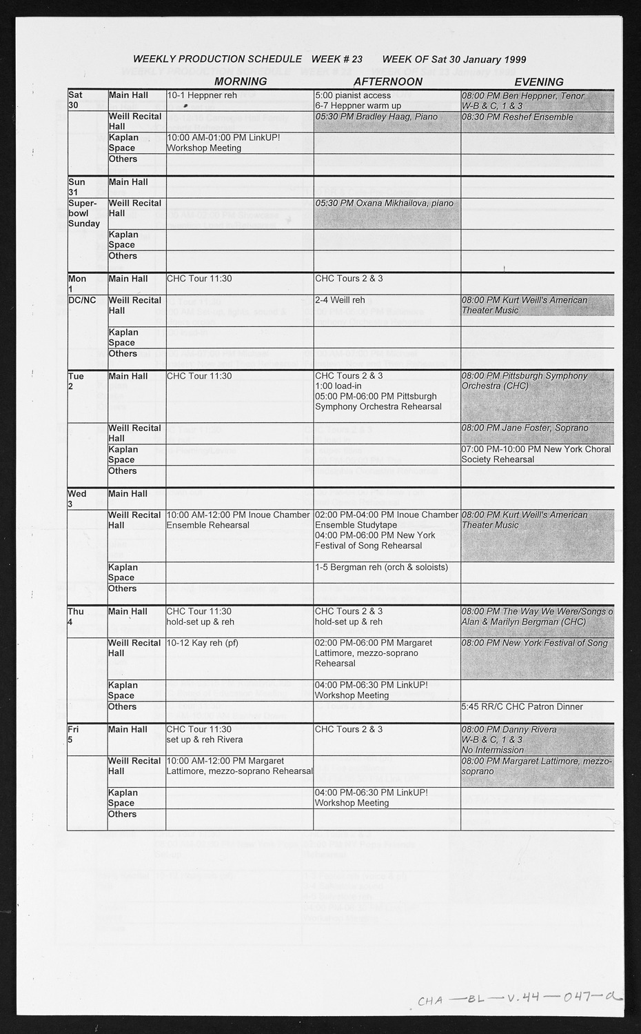 Carnegie Hall Booking Ledger, volume 44, page 47a