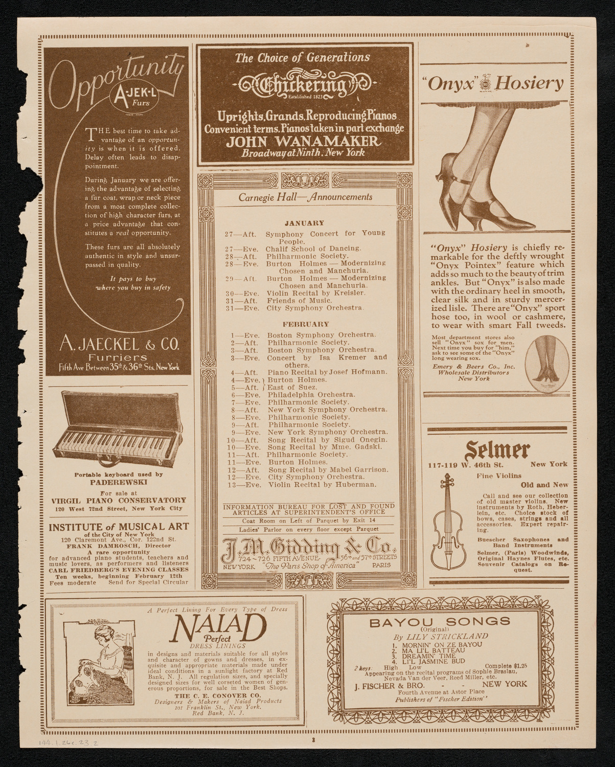 New York Symphony Orchestra, January 26, 1923, program page 3