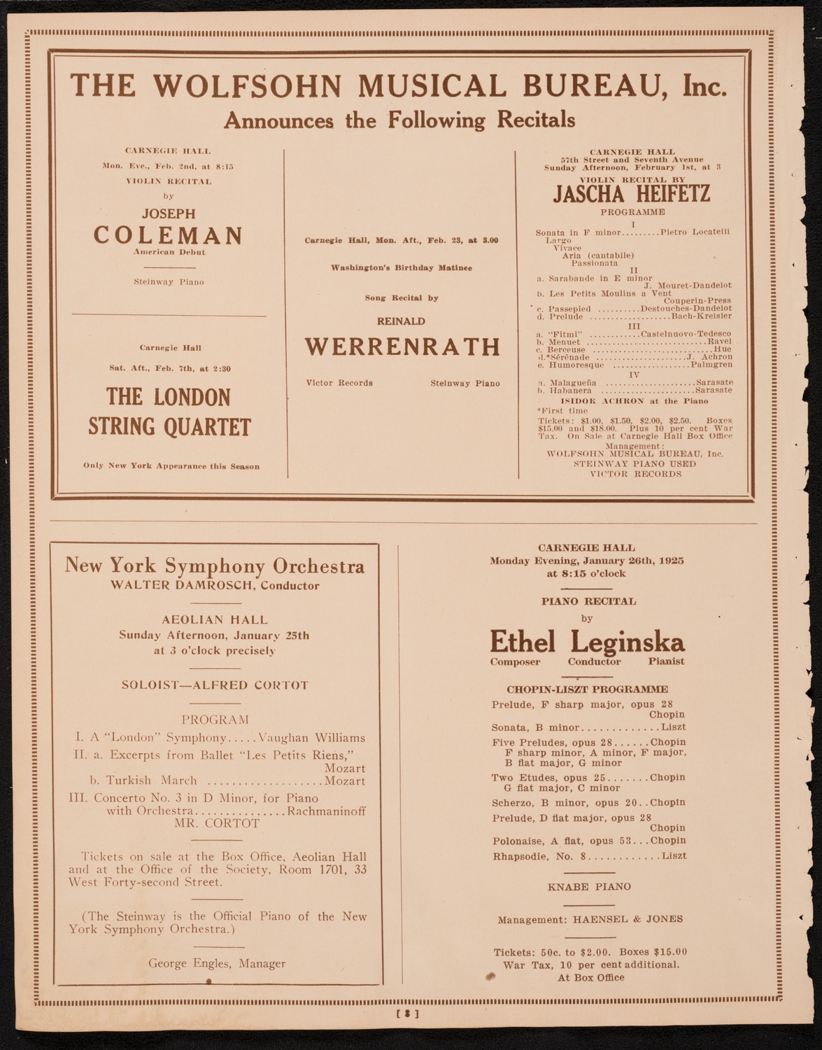 New York Philharmonic, January 22, 1925, program page 8