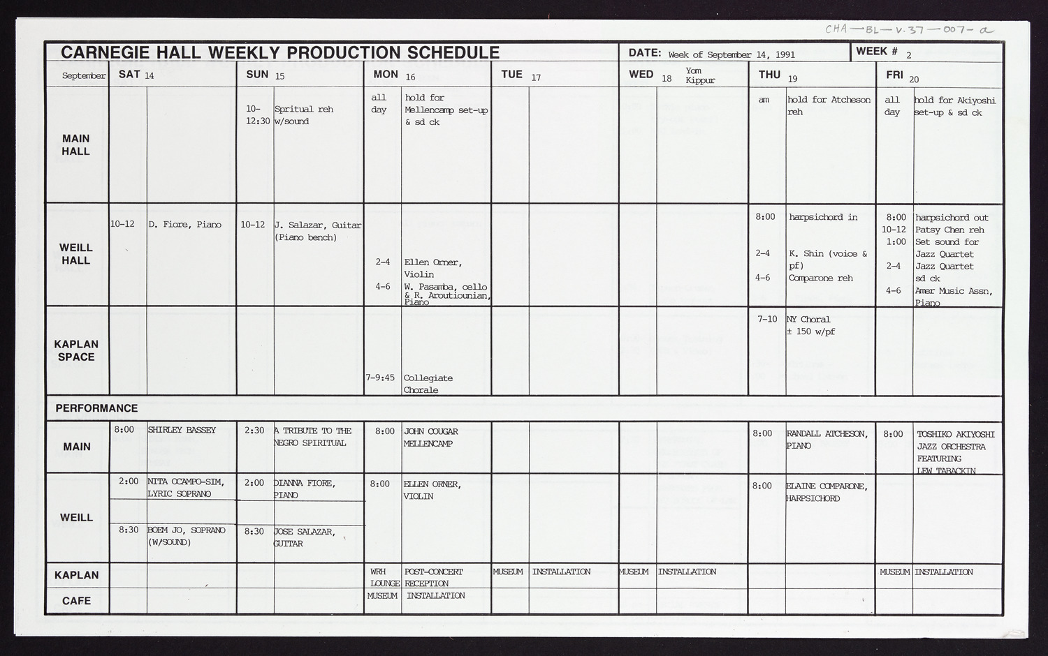 Carnegie Hall Booking Ledger, volume 37, page 7a