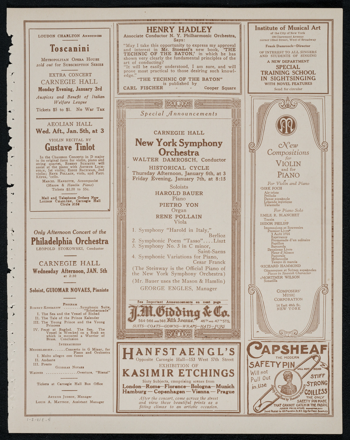 National Symphony Orchestra, January 2, 1921, program page 9