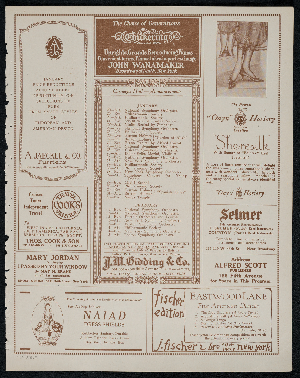 Sergei Rachmaninoff, Piano, January 18, 1921, program page 3