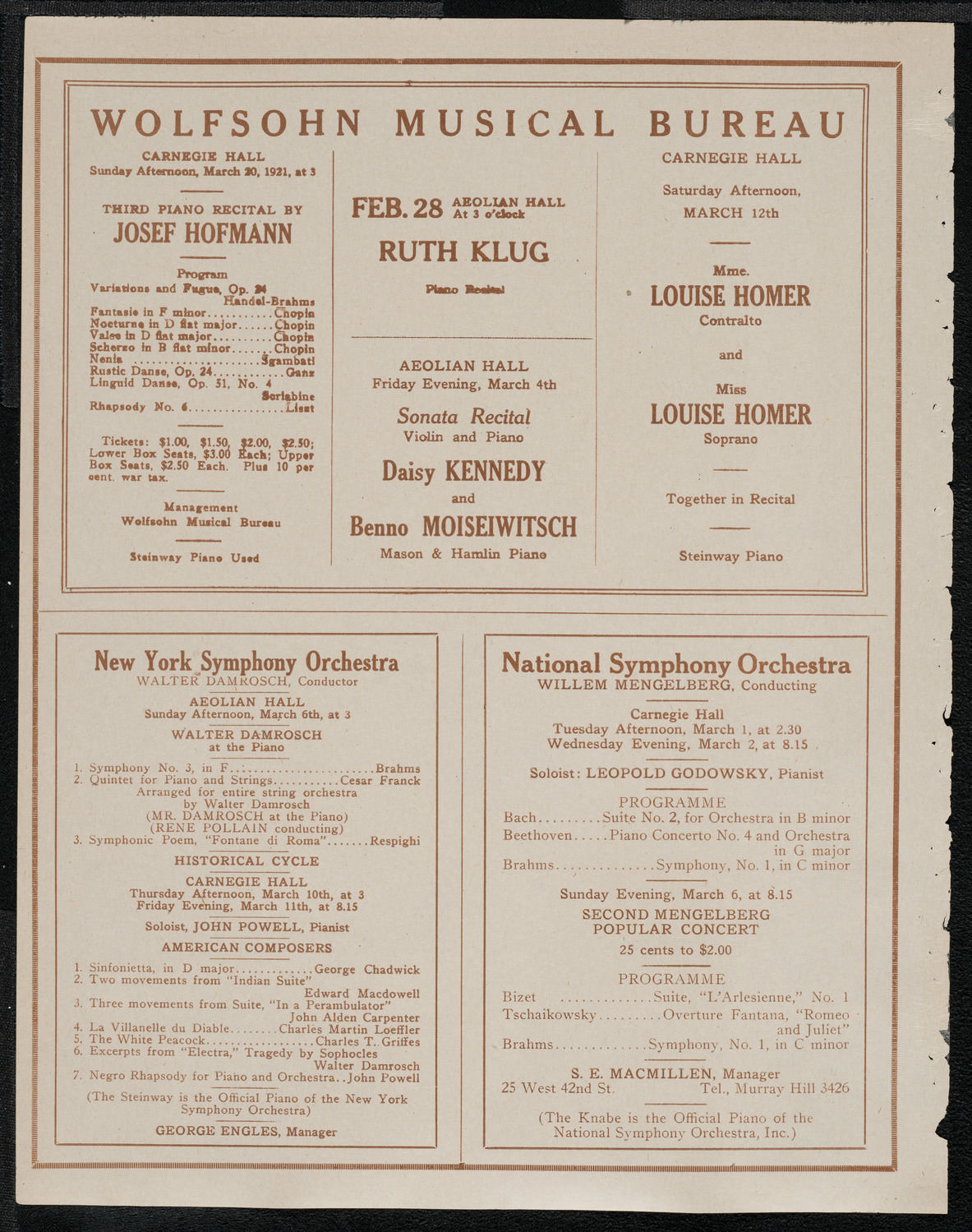 National Symphony Orchestra, February 27, 1921, program page 8