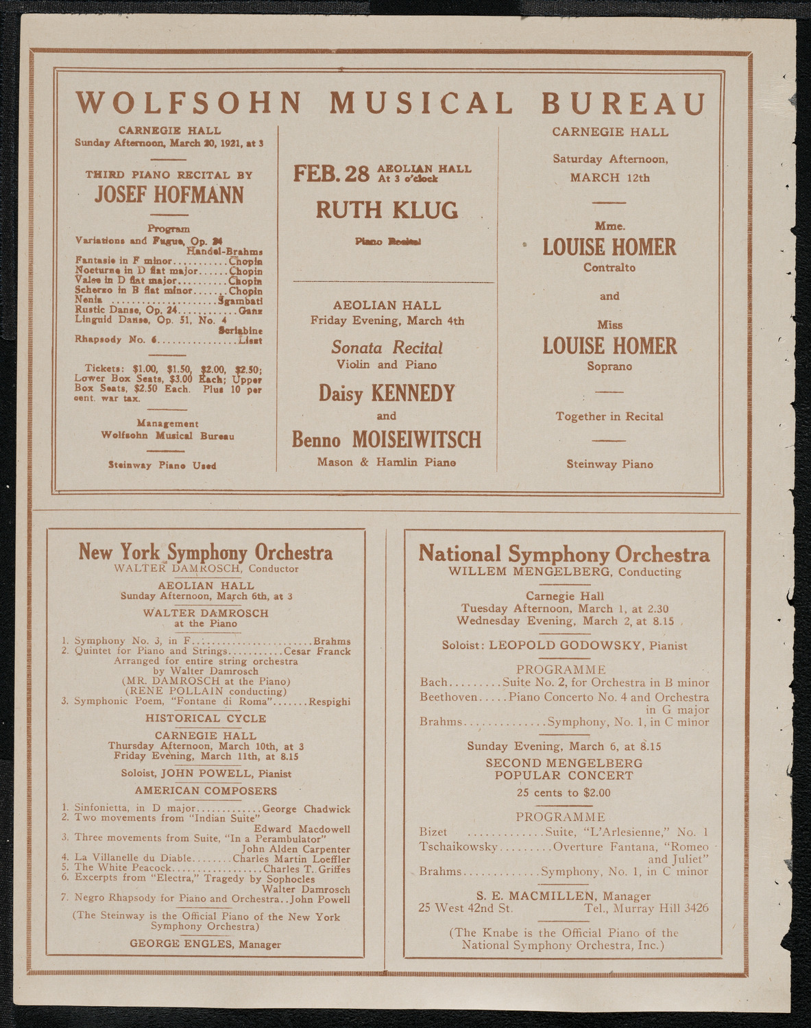 National Symphony Orchestra, February 27, 1921, program page 8