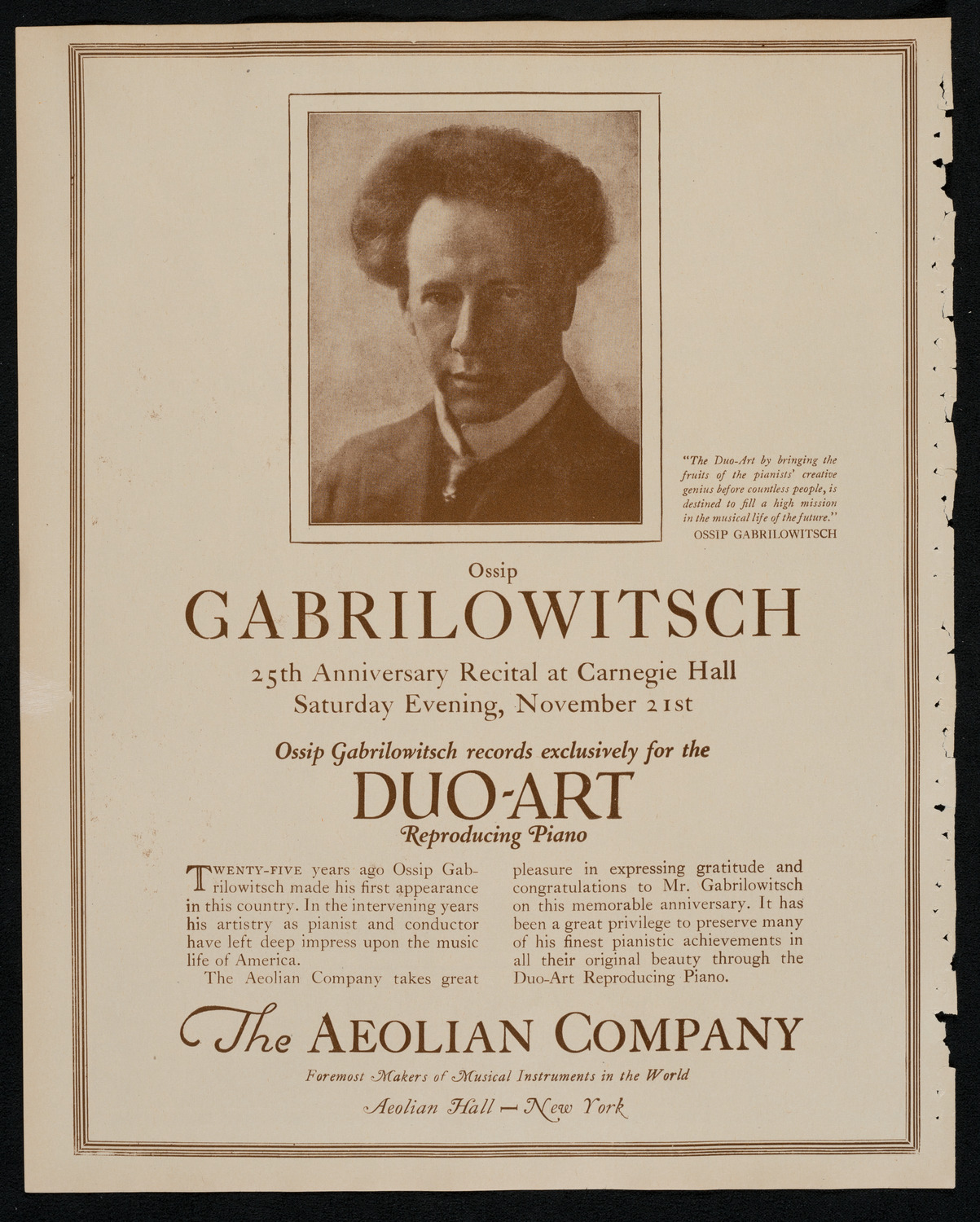 Ossip Gabrilowitsch, Piano, November 21, 1925, program page 2