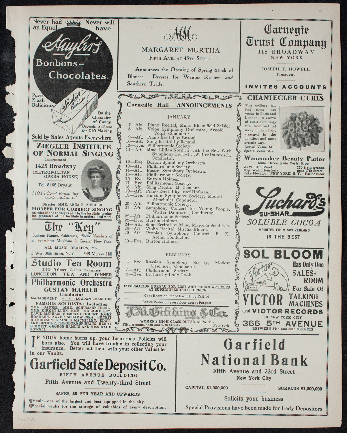 New York Philharmonic, January 6, 1911, program page 3