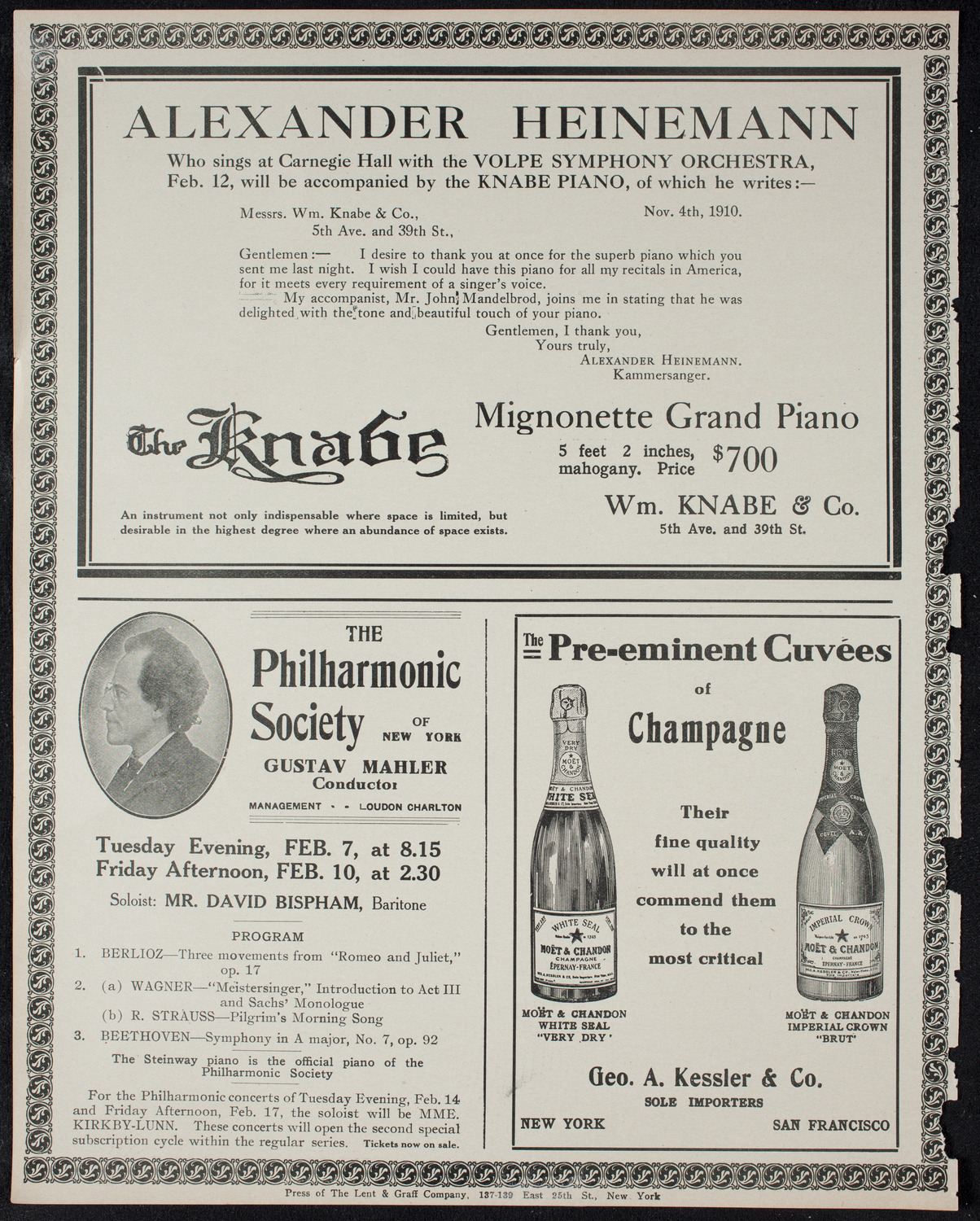 New York Philharmonic, February 5, 1911, program page 12