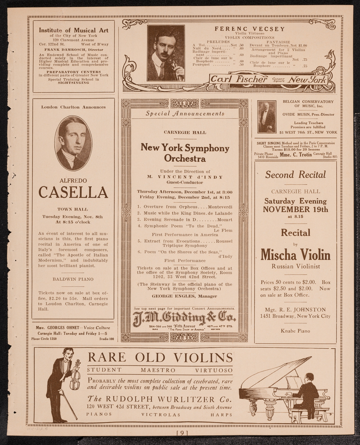 Franz von Vecsey, Violin, November 1, 1921, program page 9