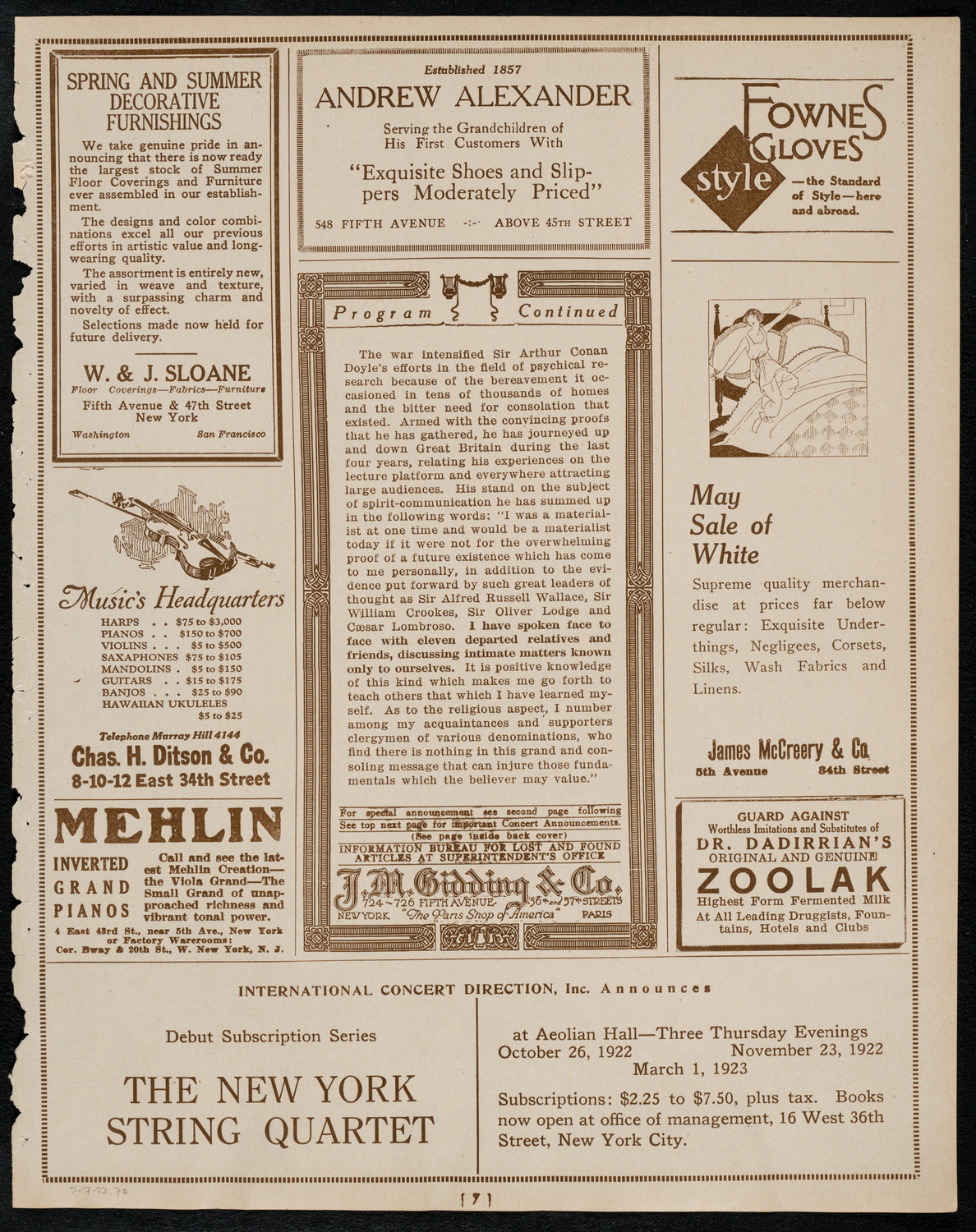Sir Arthur Conan Doyle, May 7, 1922, program page 7