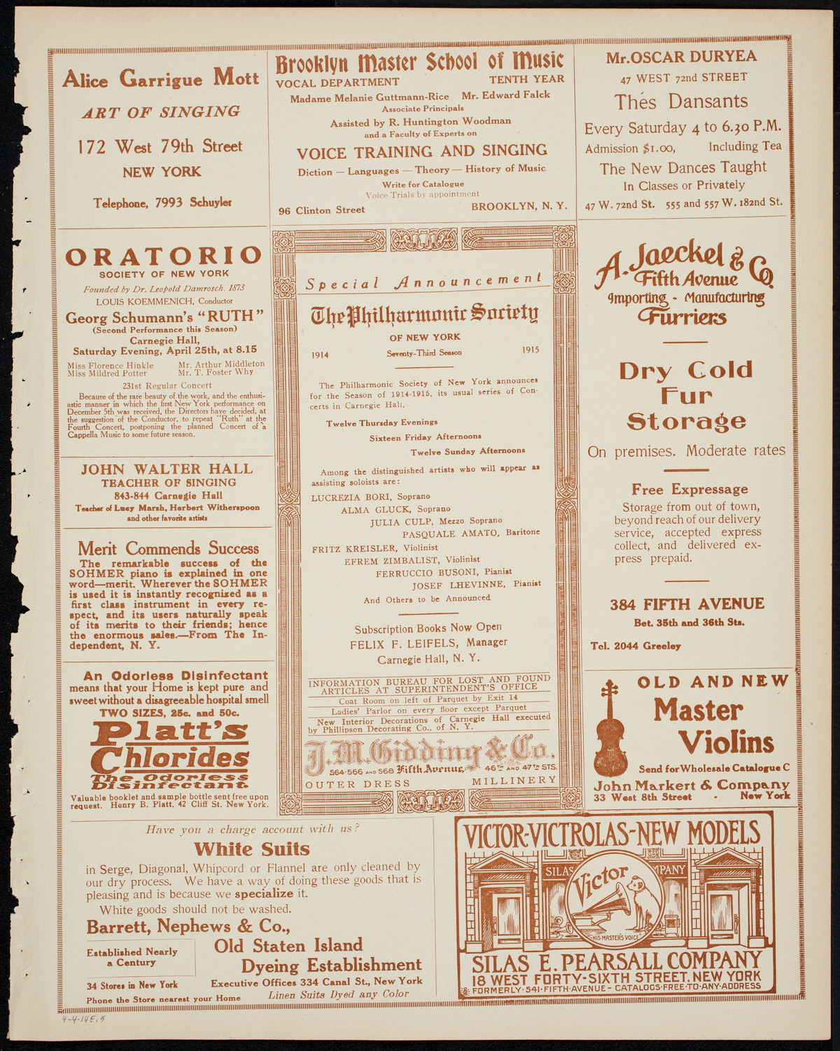 Recital of Jewish Folk Songs, April 4, 1914, program page 9