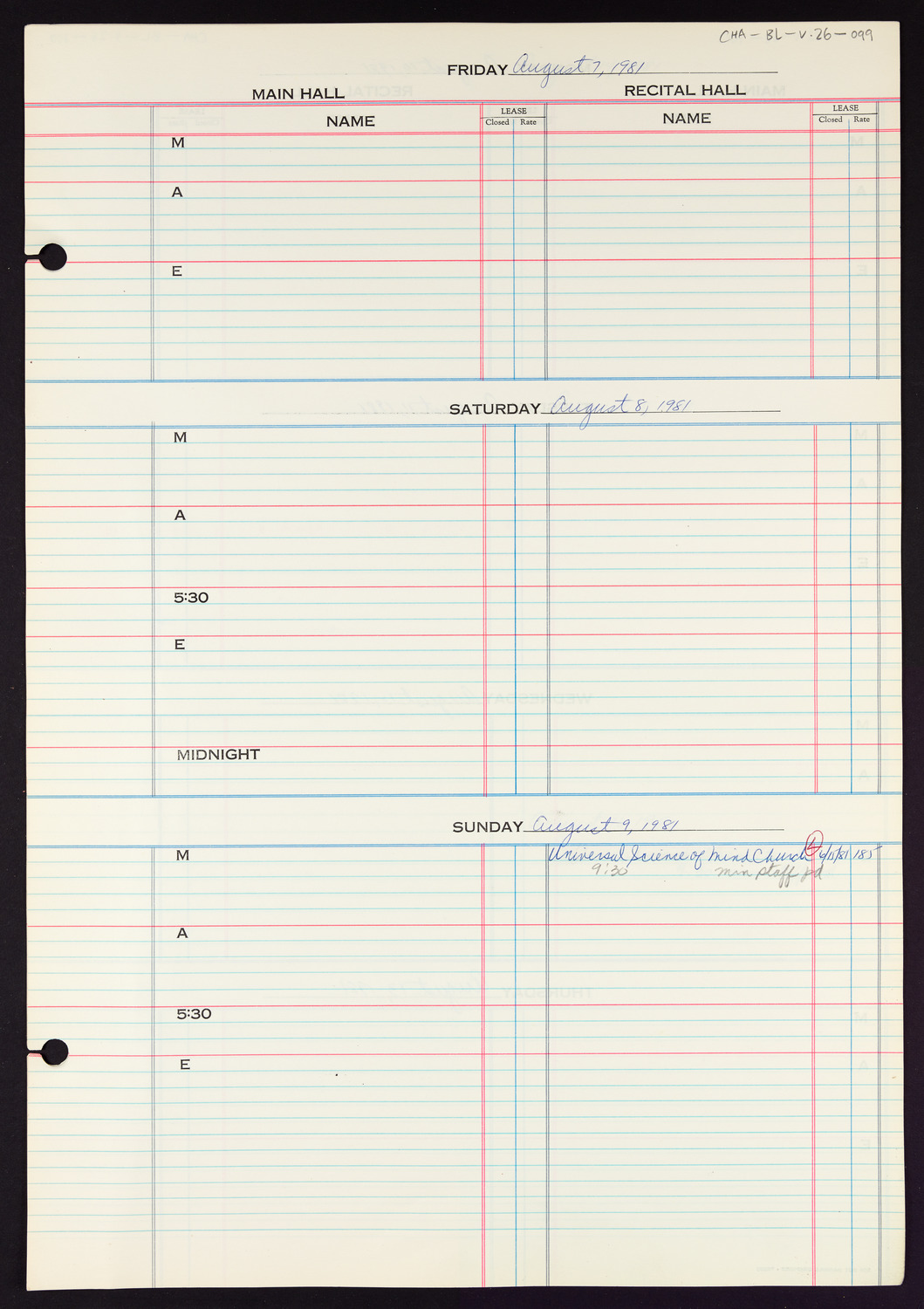 Carnegie Hall Booking Ledger, volume 26, page 99