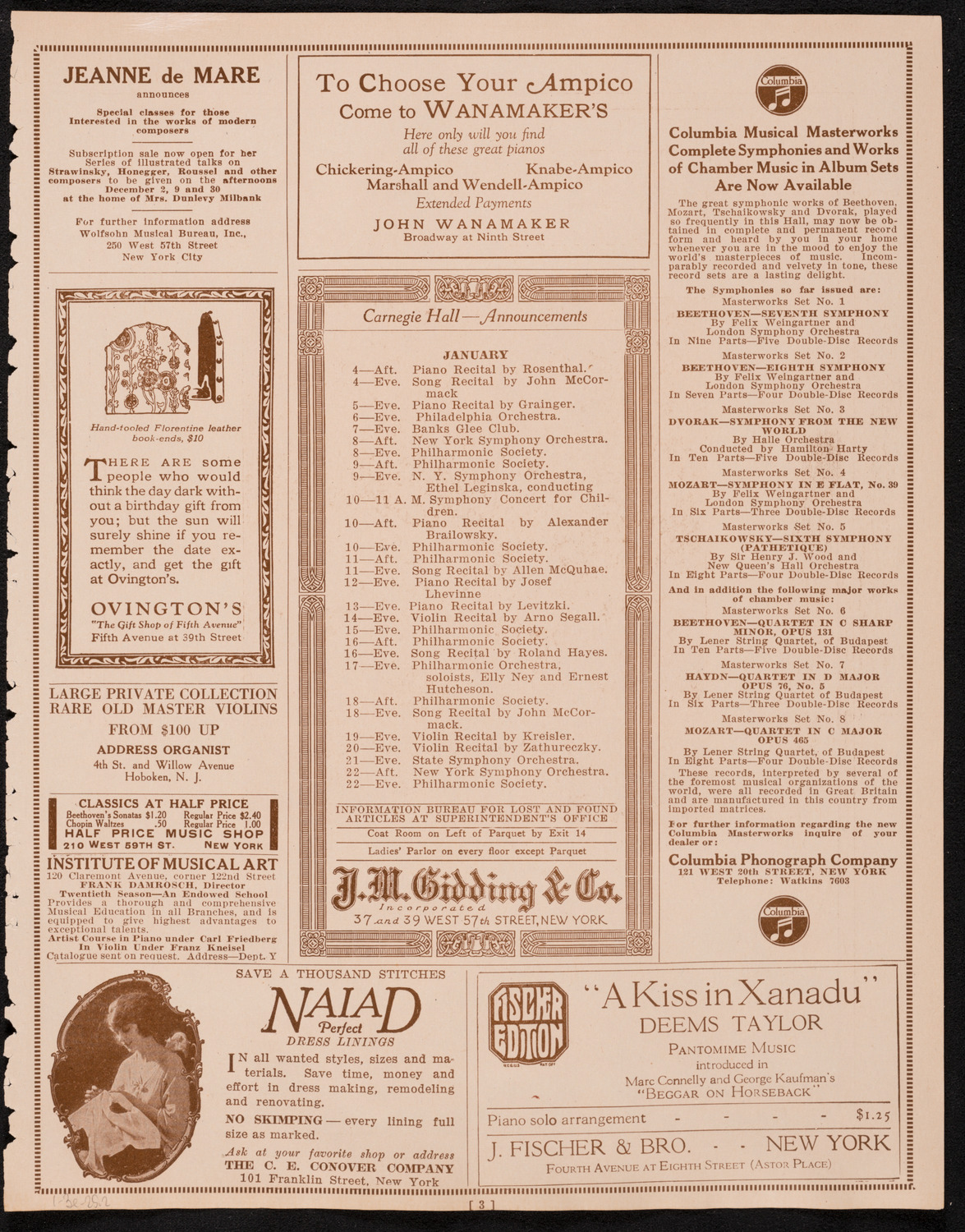 New York Philharmonic, January 3, 1925, program page 3